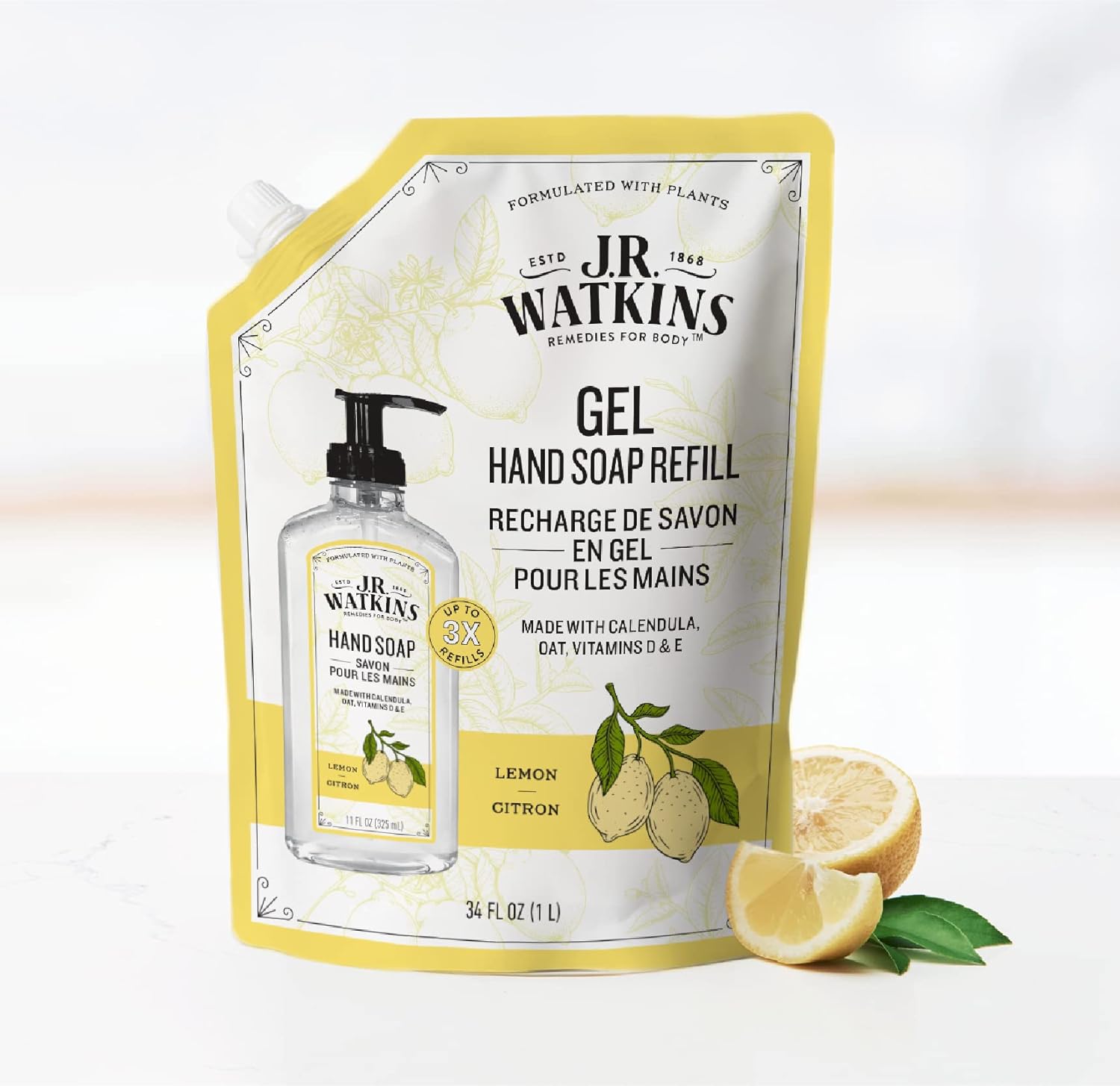 J.R. Watkins Gel Hand Soap Refill Pouch, Scented Liquid Hand Wash for Bathroom or Kitchen, USA Made