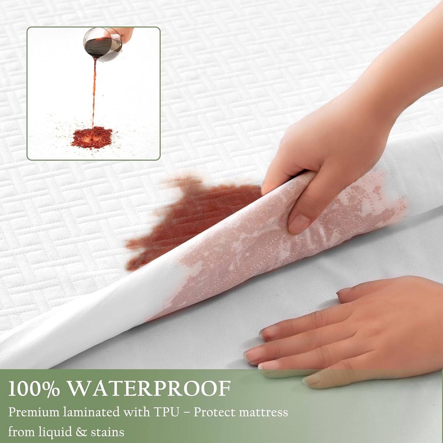 100% Waterproof Twin Mattress Protector, Breathable Bamboo Rayon Mattress Cover with 8”-21” Deep