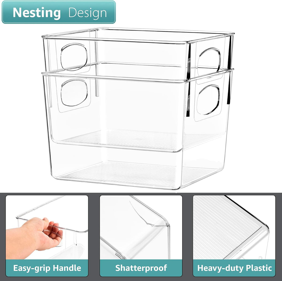 Sorbus 8 Pack Medium Clear Plastic Storage Bins, Clear Organizer Bins with Handle for Kitchen