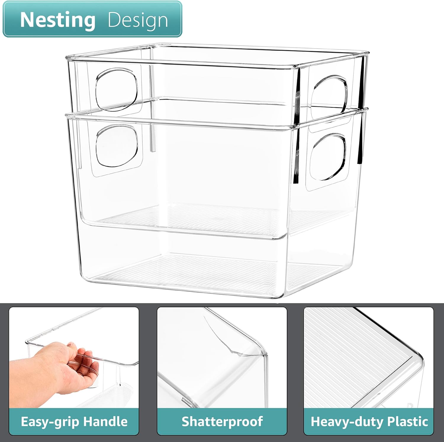 Sorbus 2 Pack Medium Clear Plastic Storage Bins, Clear Organizer Bins with Handle for Kitchen