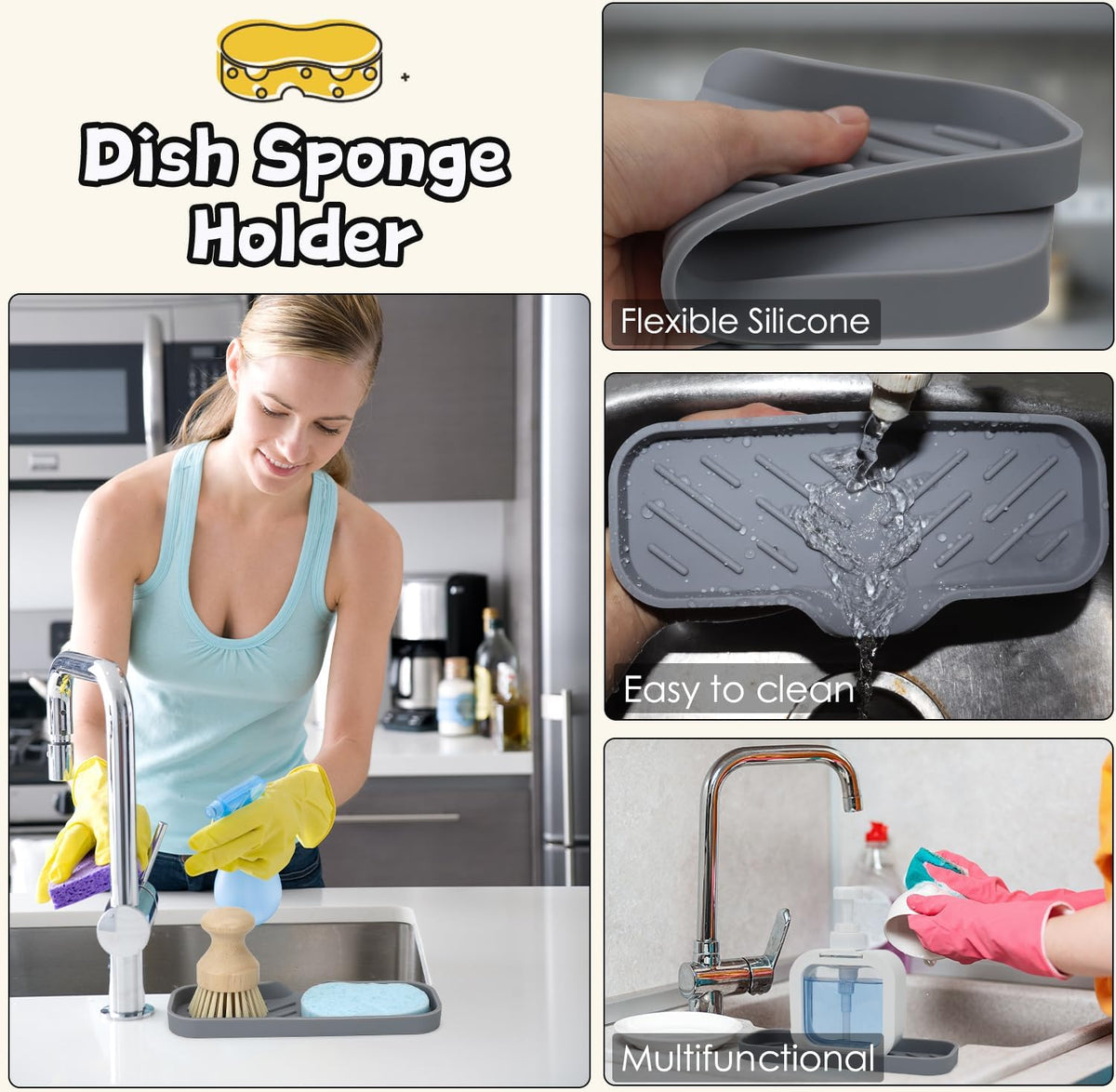 Silicone Bathroom Soap Dishes, Sponge Holder for Kitchen Sink, Shower Soap Holder with Drain, Soap