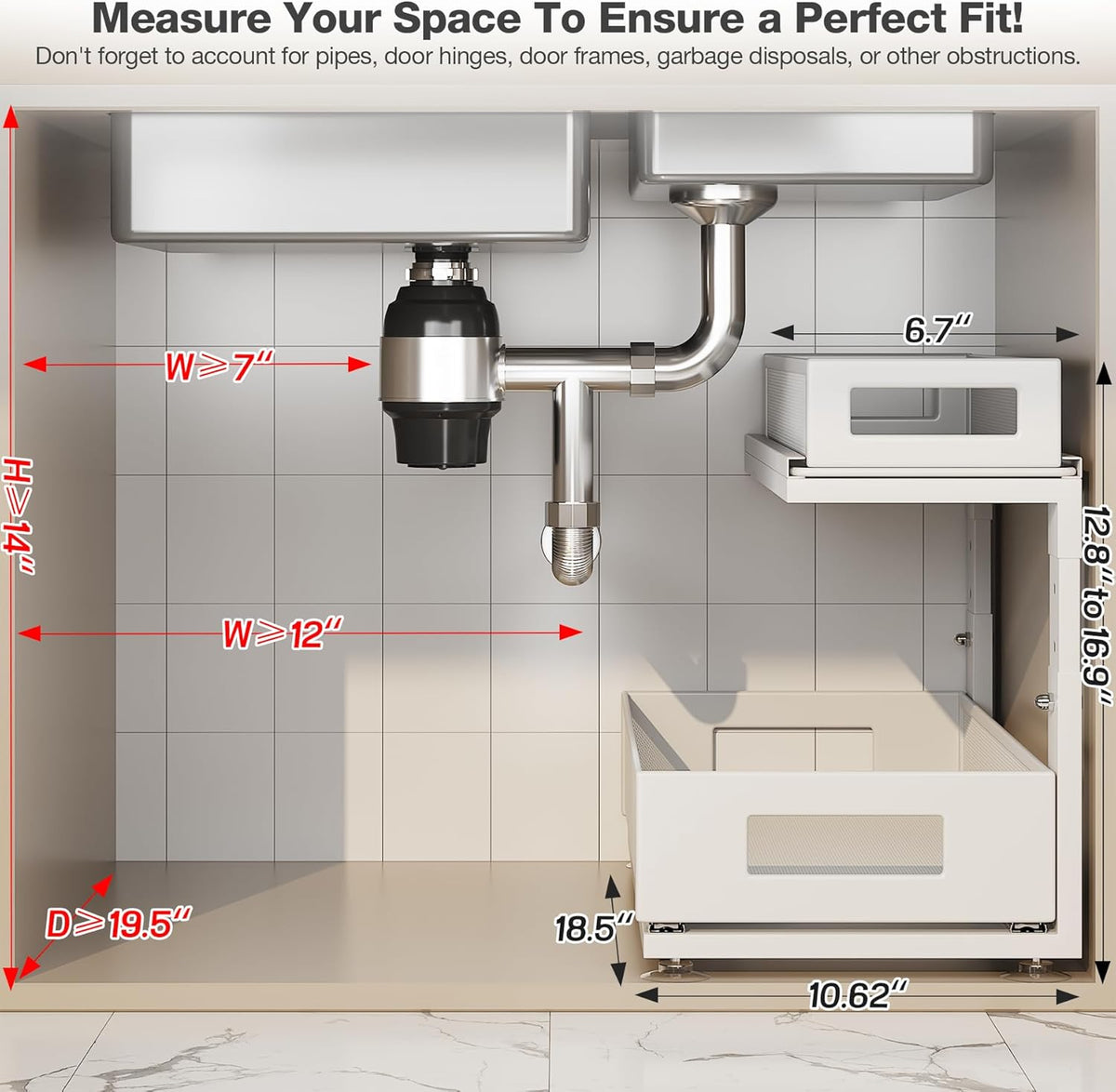 2 Pack 18.5IN-Depth Under Sink Organizer With Next-Gen Ball-Bearing Slides,2-Tier Pull Out Cabinet