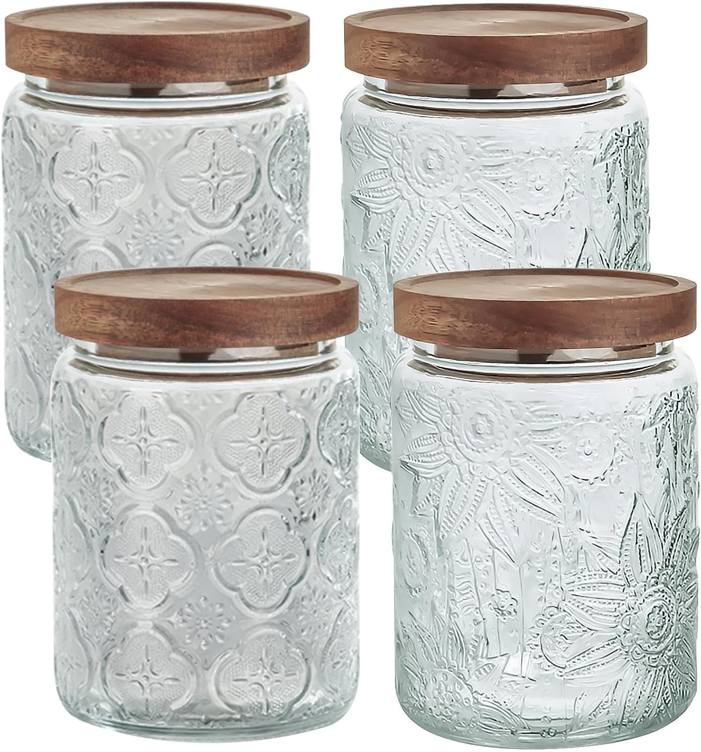 24 OZ/4 PCS Glass Storage Jar with Airtight Bamboo Wooden Lids, Vintage Food Containers Canisters