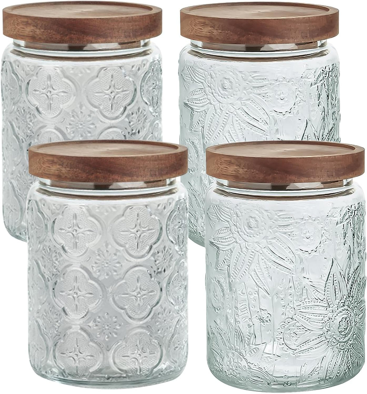 24 OZ/4 PCS Glass Storage Jar with Airtight Bamboo Wooden Lids, Vintage Food Containers Canisters