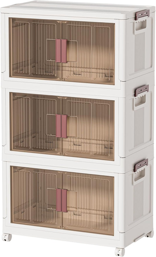 45GAL/180QT 3 Tier Large Stackable Storage Bins with Lids and Wheels, Collapsible Storage Bins