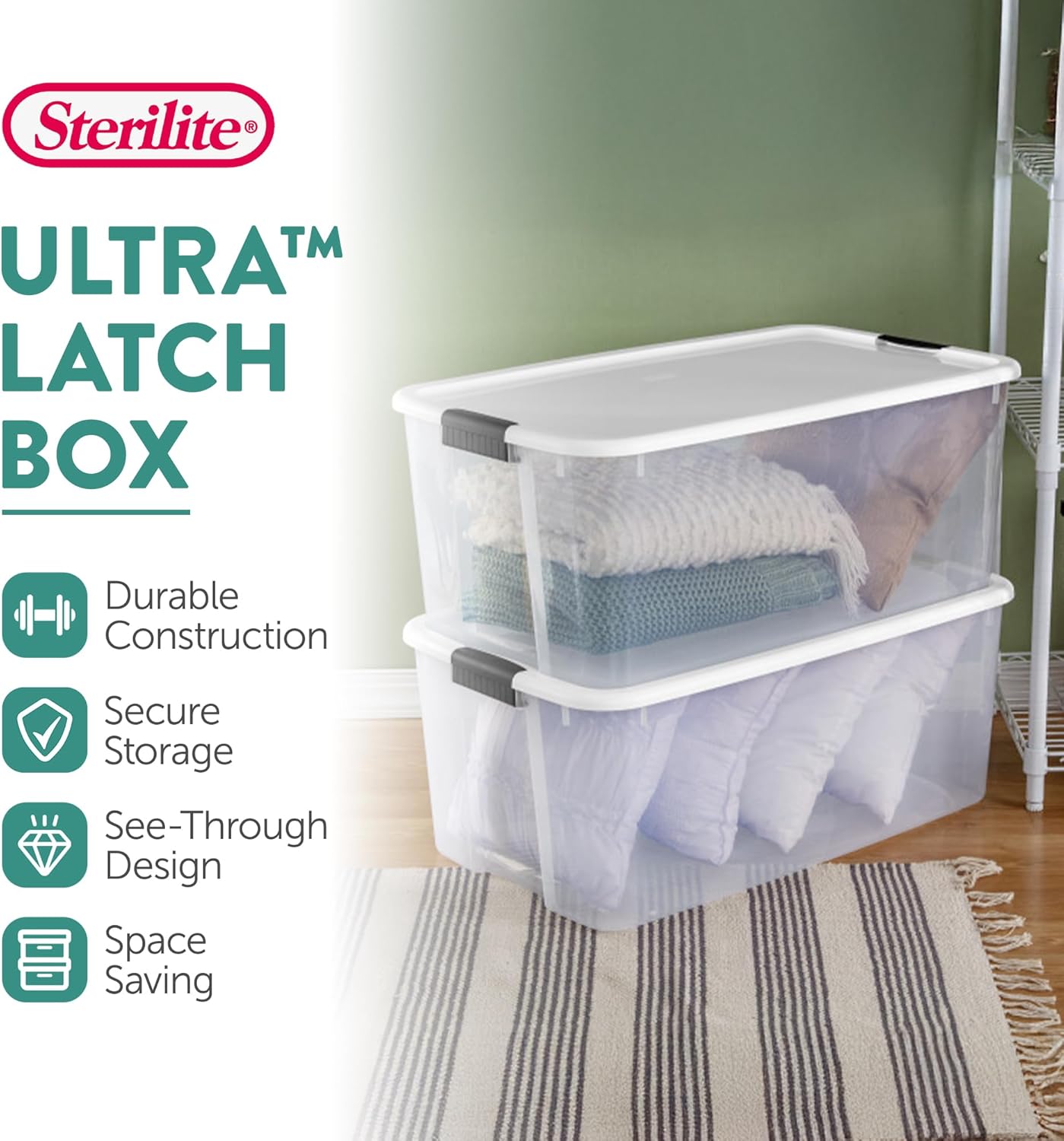 Sterilite 8-Pack Ultra Latching Box, Storage Bins with Lids, Clear Plastic, 116 Quart - Heavy-Duty