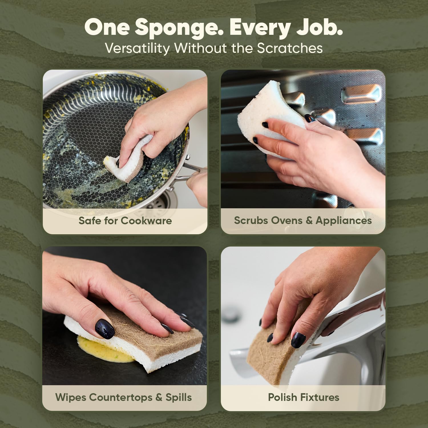 Plant-Based Kitchen Sponges (12 Pack) | USDA Biobased Certified | FSC & PETA Approved | Natural