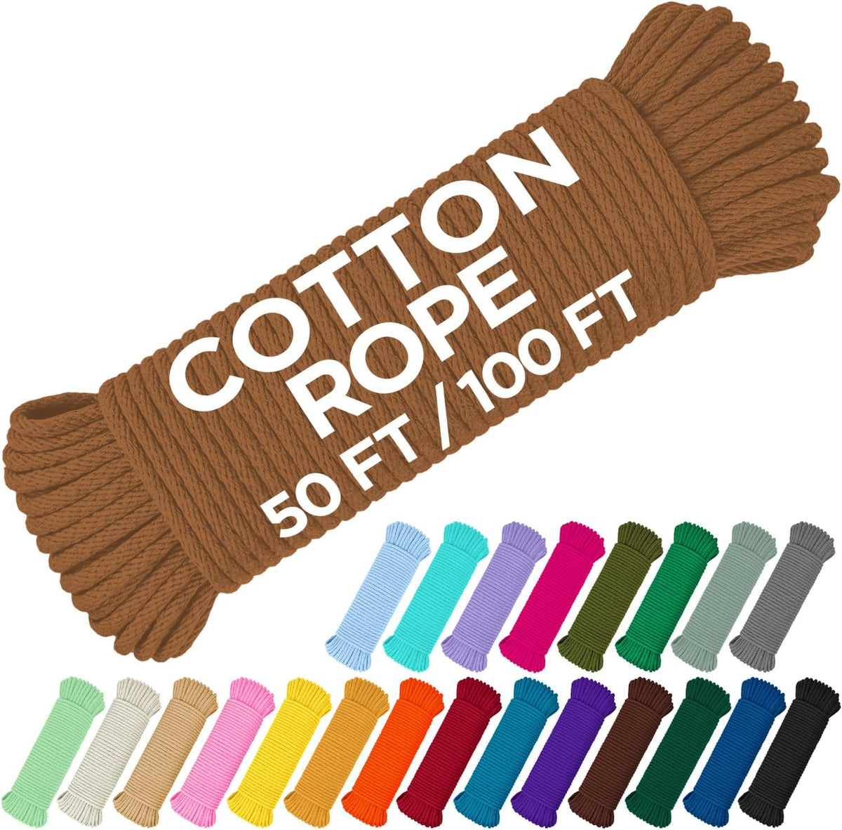 TECEUM Cotton Rope 3/16” (5 mm) – 50 FT – Strong All-Purpose Braided Rope – Natural Cotton – for