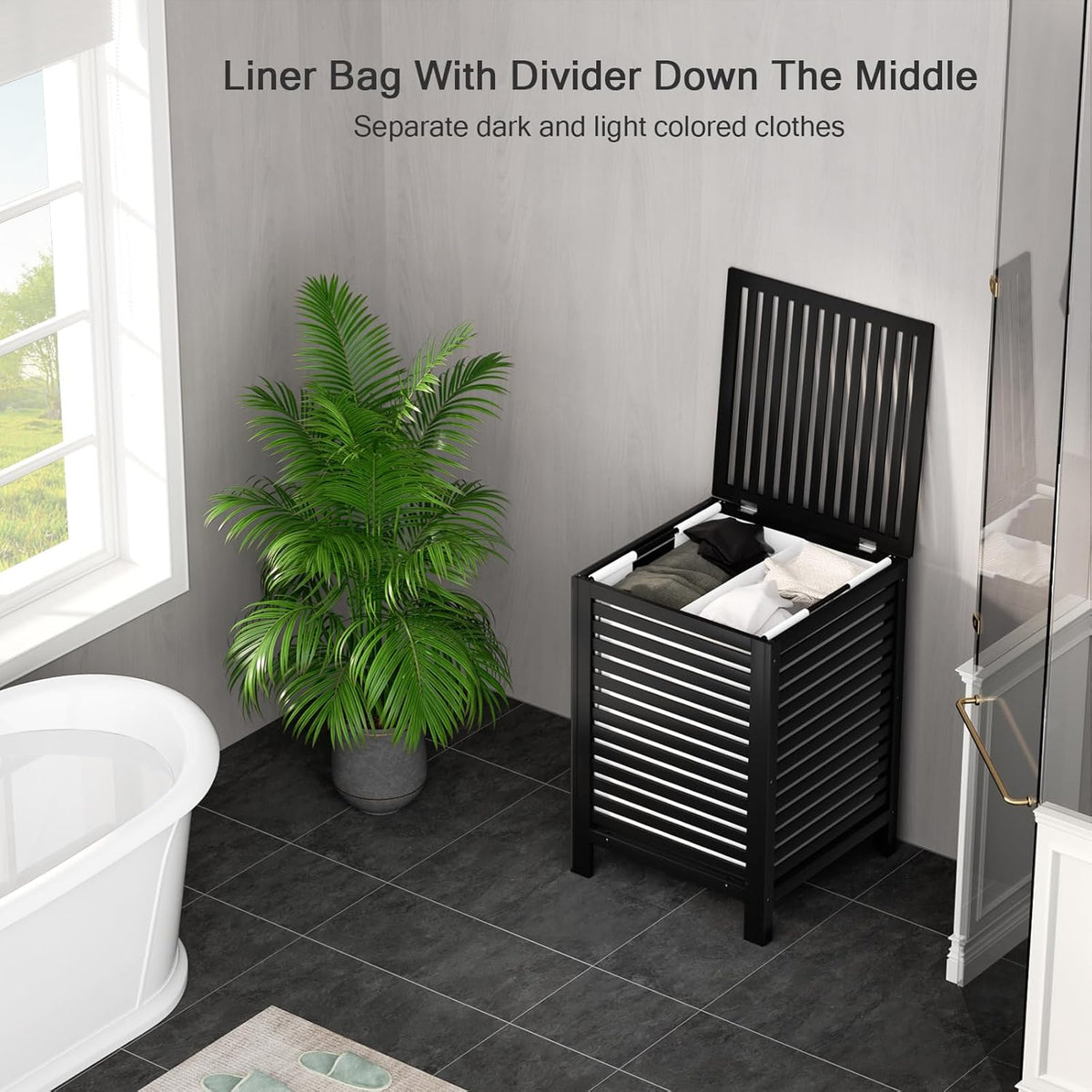 Homykic Bamboo Laundry Hamper with Lid, 120L Large Clothes Laundry Sorter with Removable 2-Section