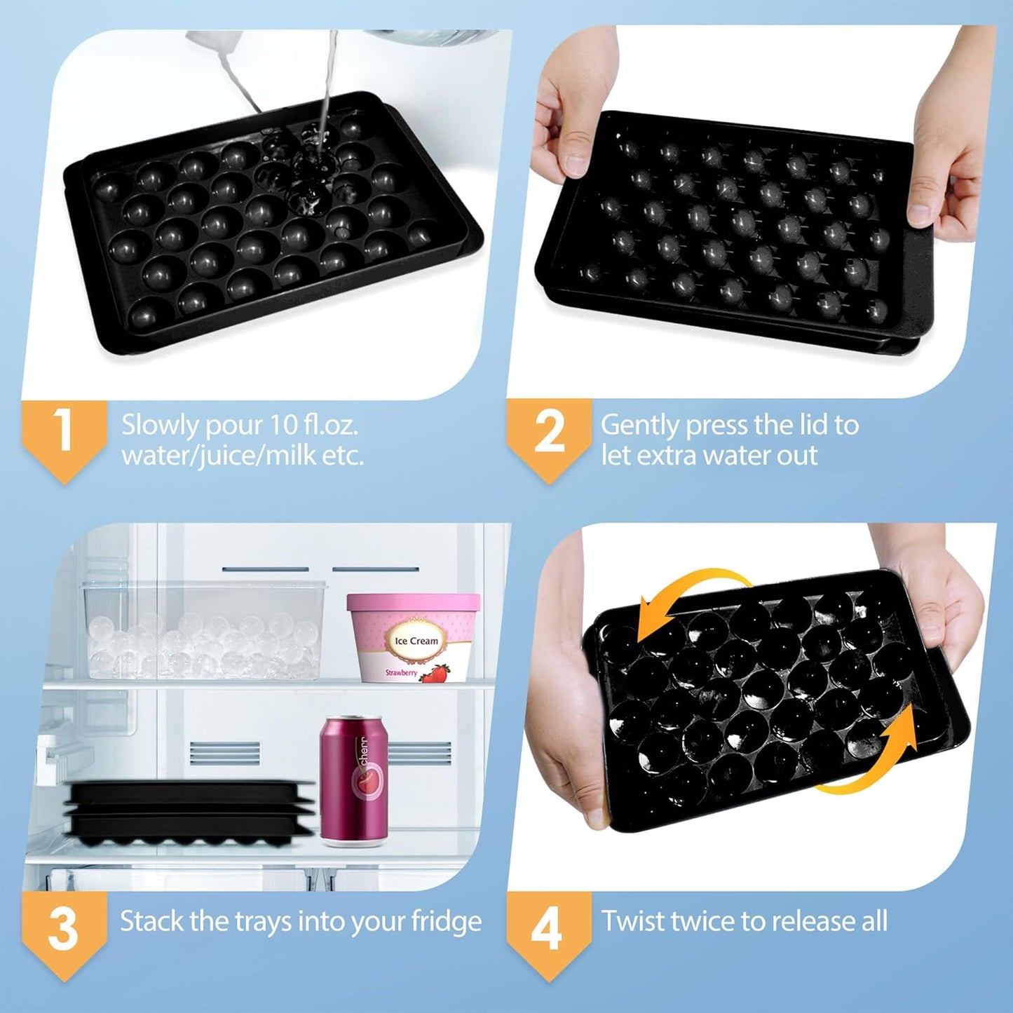 WIBIMEN Ice Cube Tray with Lid and Bin - Round Ice Trays for Freezer with Lid - Ice Cube Trays for