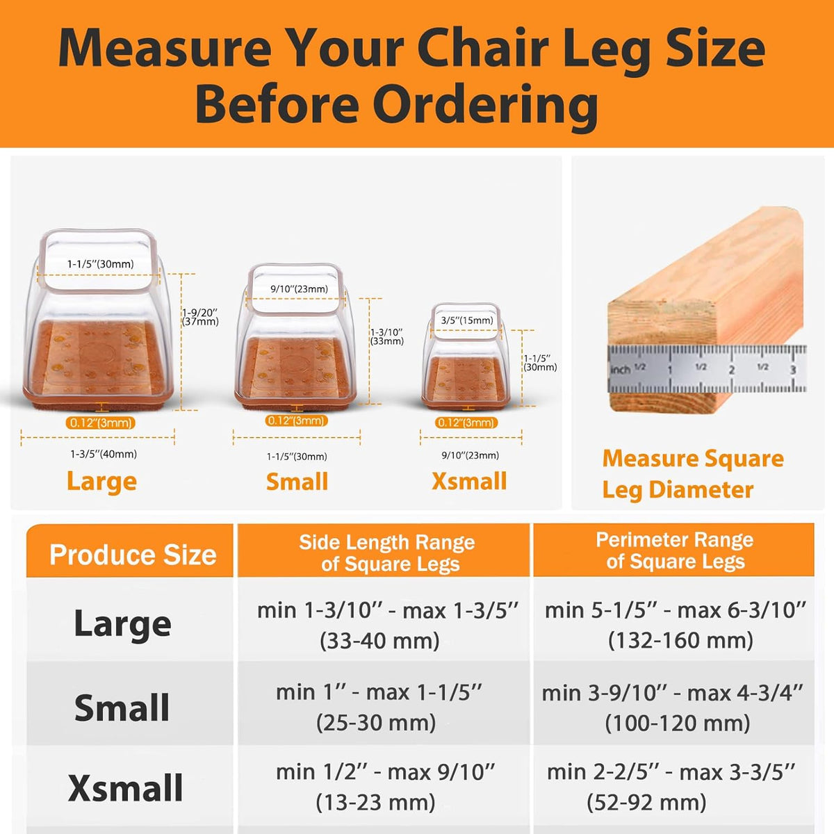 36 Pcs Square Chair Leg Floor Protectors, Felt Furniture Pads for Hardwood Floors, Chair Leg