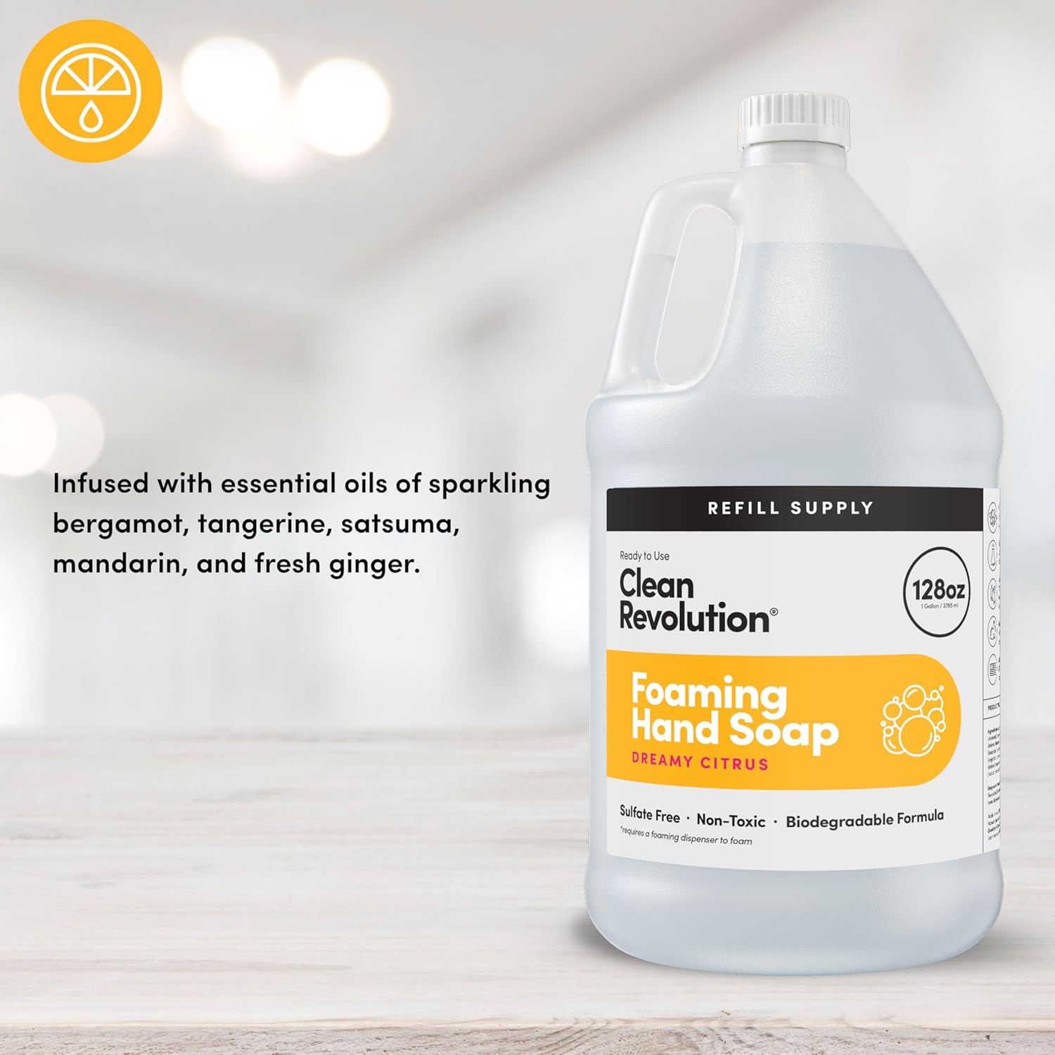 Clean Revolution Foaming Hand Soap Refill Supply Container, Ready to Use Formula, Dreamy Citrus