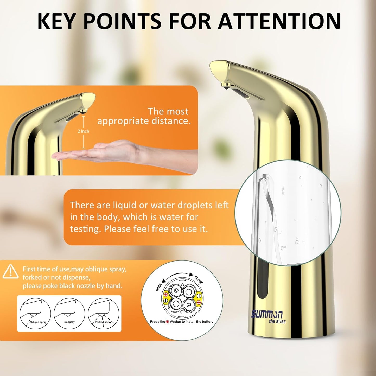 Automatic Liquid Soap Dispenser Touchless,400ML Hand & Dish Countertop Gold Electric Dispenser with