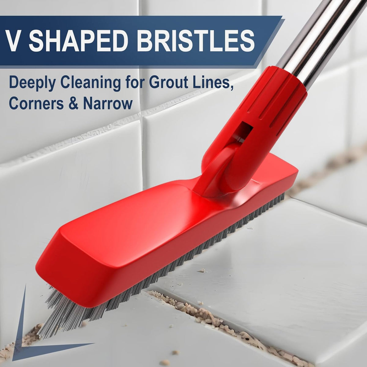 ITTAHO 2 Pack Grout Brush with Long Handle, Swivel Cleaning Grout Line Scrubber - Extendable