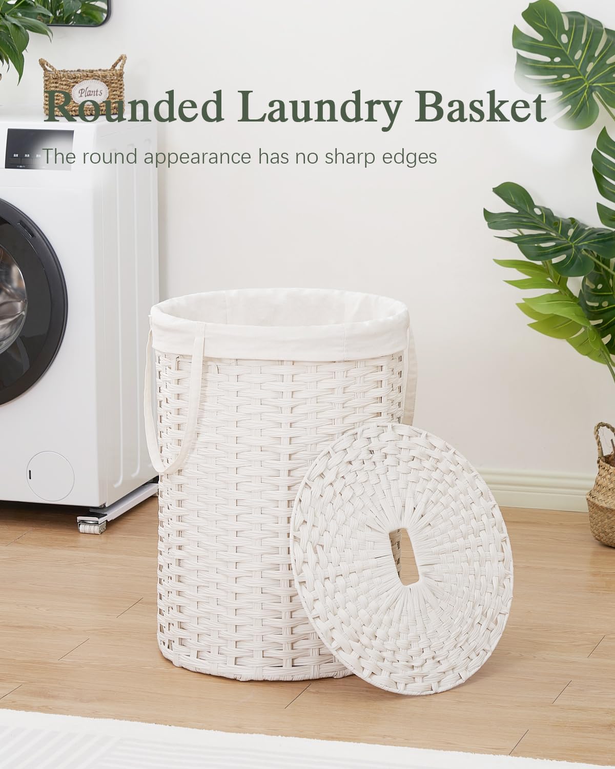 Laundry Basket with Lid Round Rattan Laundry Hamper with Lid and Handles 29.1 Gal (110 L) Handwoven