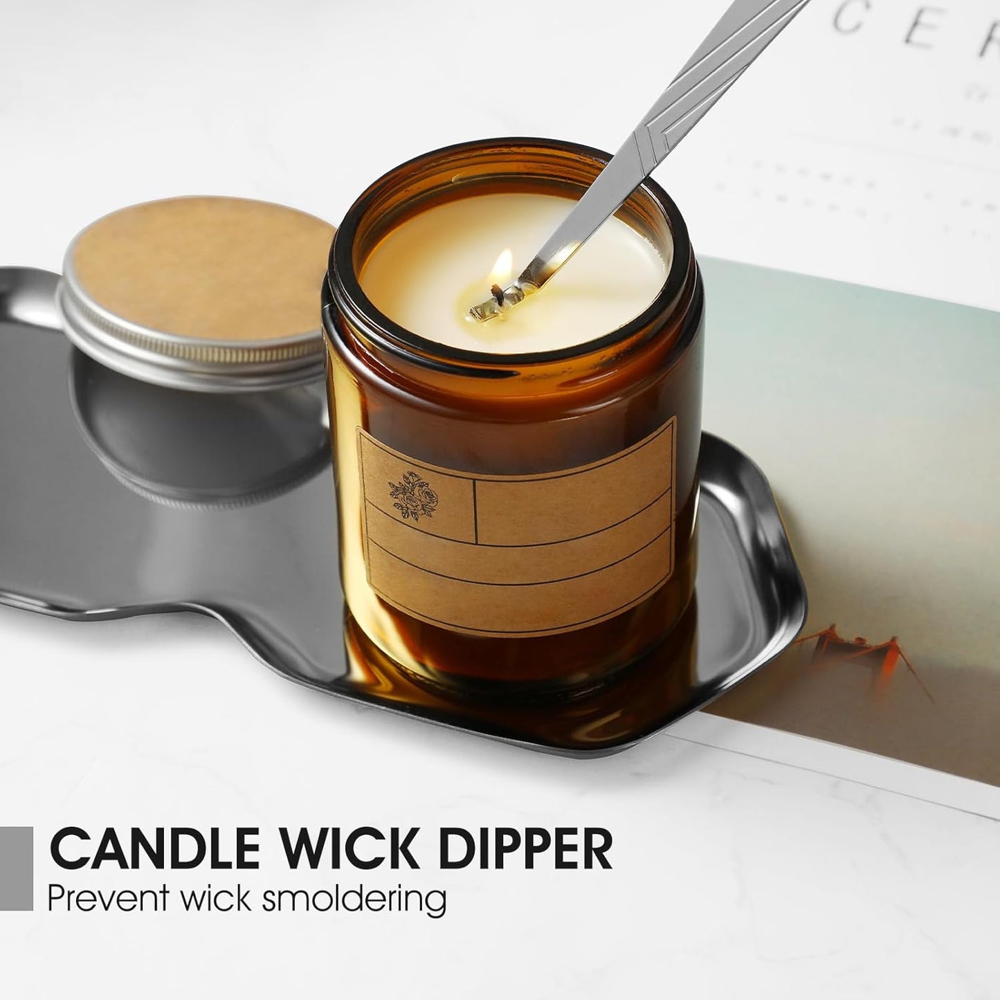 PATOISE 4 in 1 Candle Accessory Set, Wick Trimmer, Candle Snuffer, Wick Scoop, Storage Tray