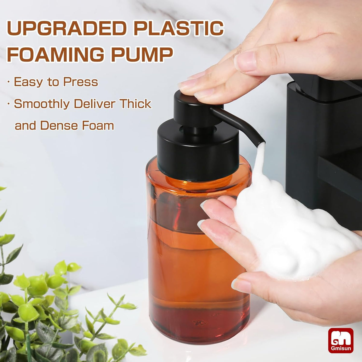 GMISUN Glass Foaming Soap Dispenser, 10 Fl oz / 300ml Amber Glass Soap Dispenser for Bathroom &