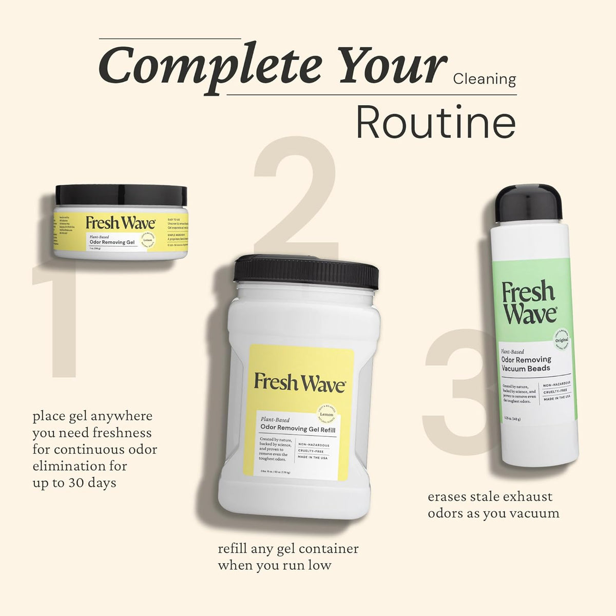 Fresh Wave Lemon Odor Removing Gel, 7 oz., Pack of 3 - Safer Odor Absorbers for Home, Natural
