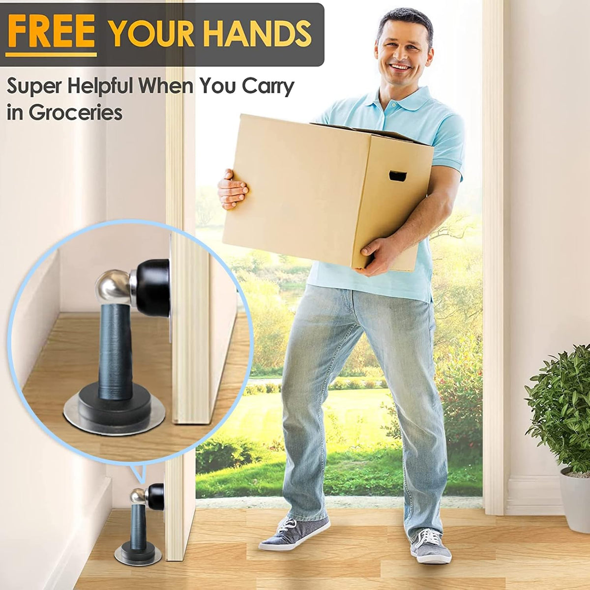 Shackcom Magnetic Door Stop 12 Pack Stainless Steel Door Holders to Keep Door Open Self-Adhesive