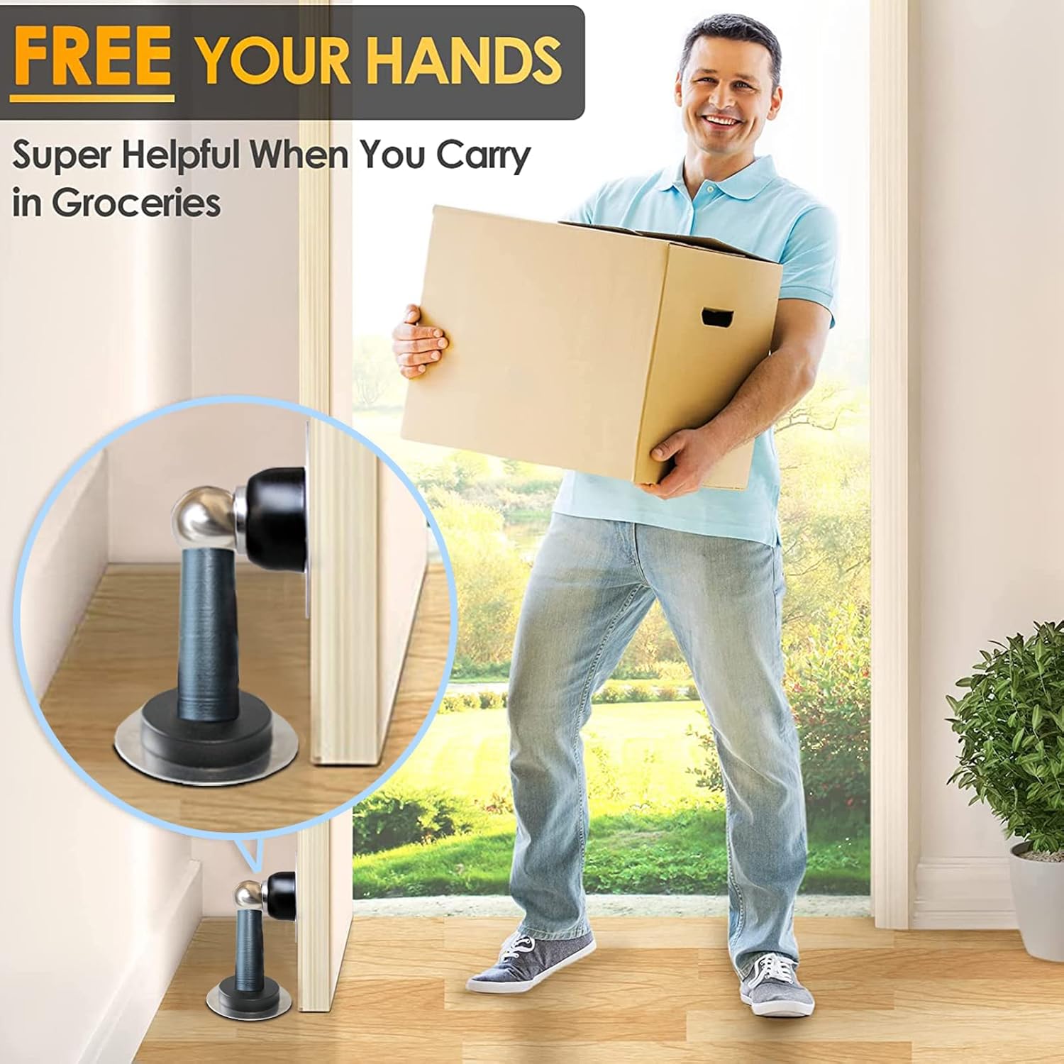 Shackcom Magnetic Door Stop 12 Pack Stainless Steel Door Holders to Keep Door Open Self-Adhesive