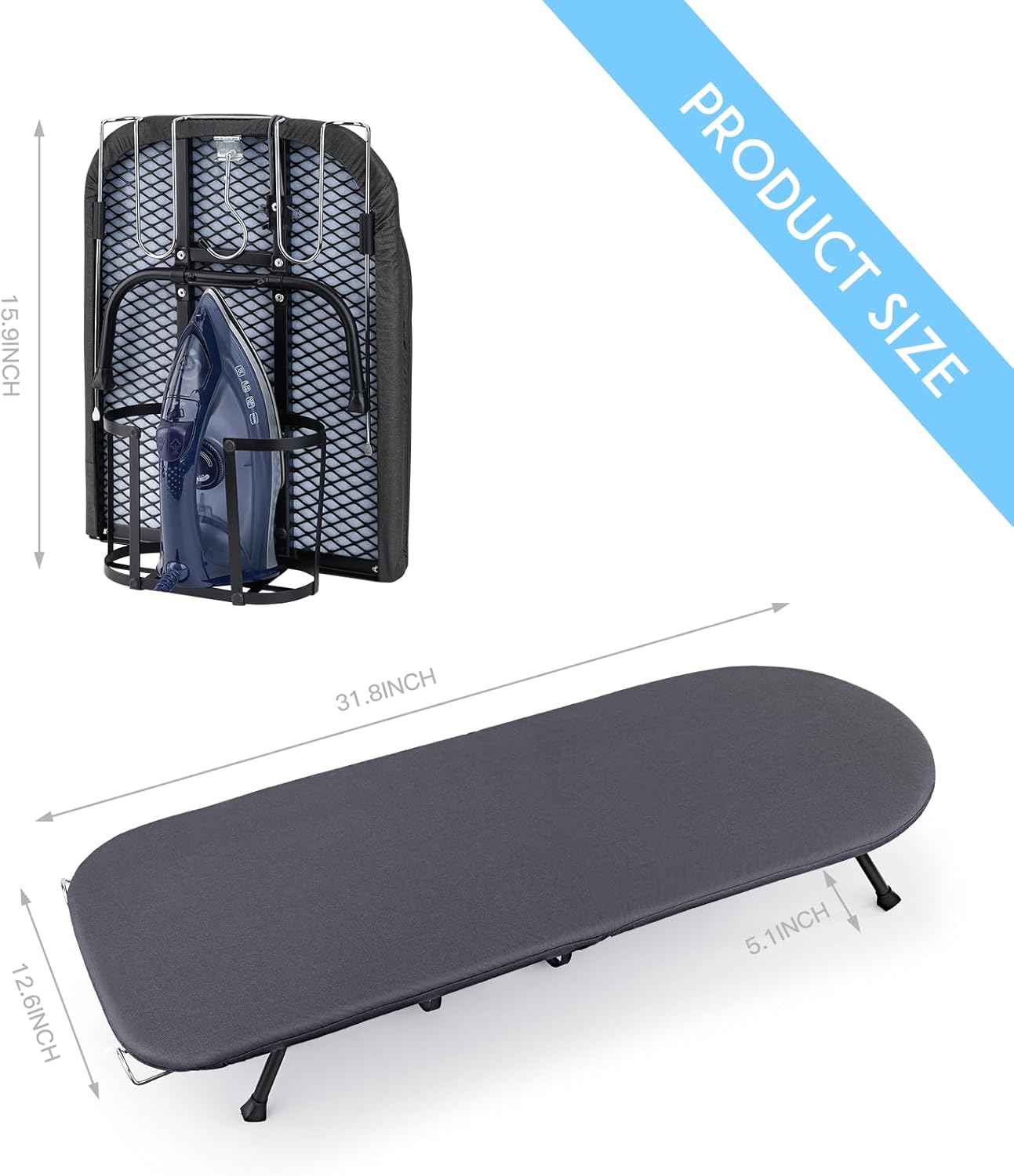 BiJun Small Ironing Board, Foldable Table Top Ompact Portable Mini Ironing Board w/Iron Rest, Set