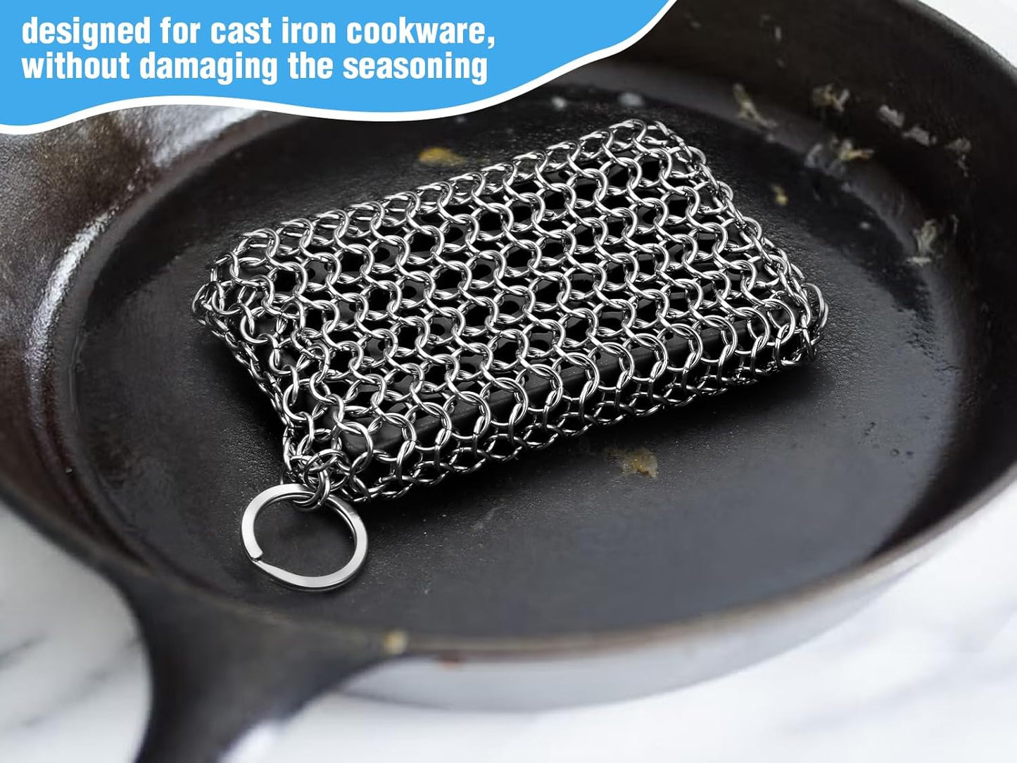 Herda Chain Mail Cast Iron Cleaner Scrubber,316 Chainmail Pan Scrubber Metal Cleaning Brush, Pad