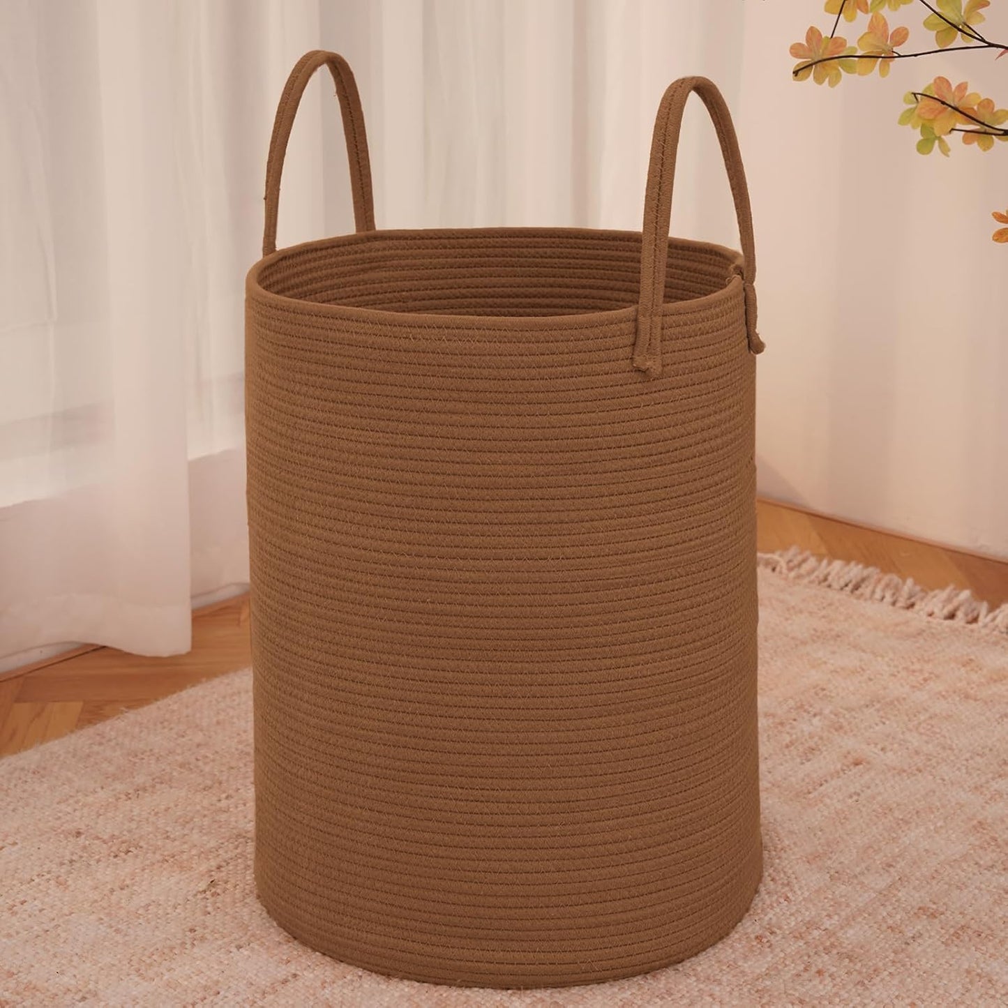 Large Woven Laundry Basket Hamper,80L Cotton Rope Storage Bin for Blankets,Toys and
