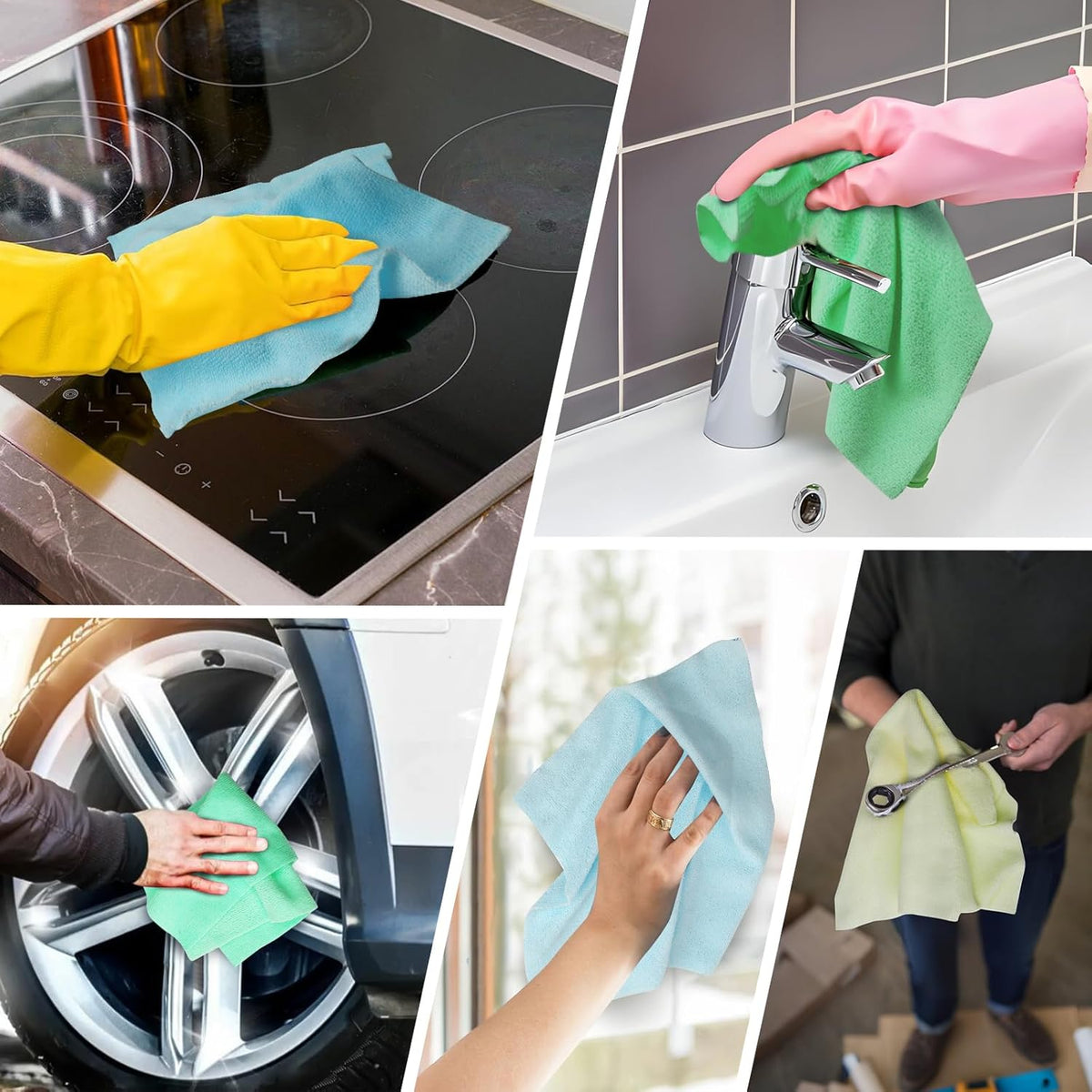 Shop Towels – 20 Pack Edgeless Microfiber Cleaning Cloths, 12"x12" Lint-Free, Reusable Towels for