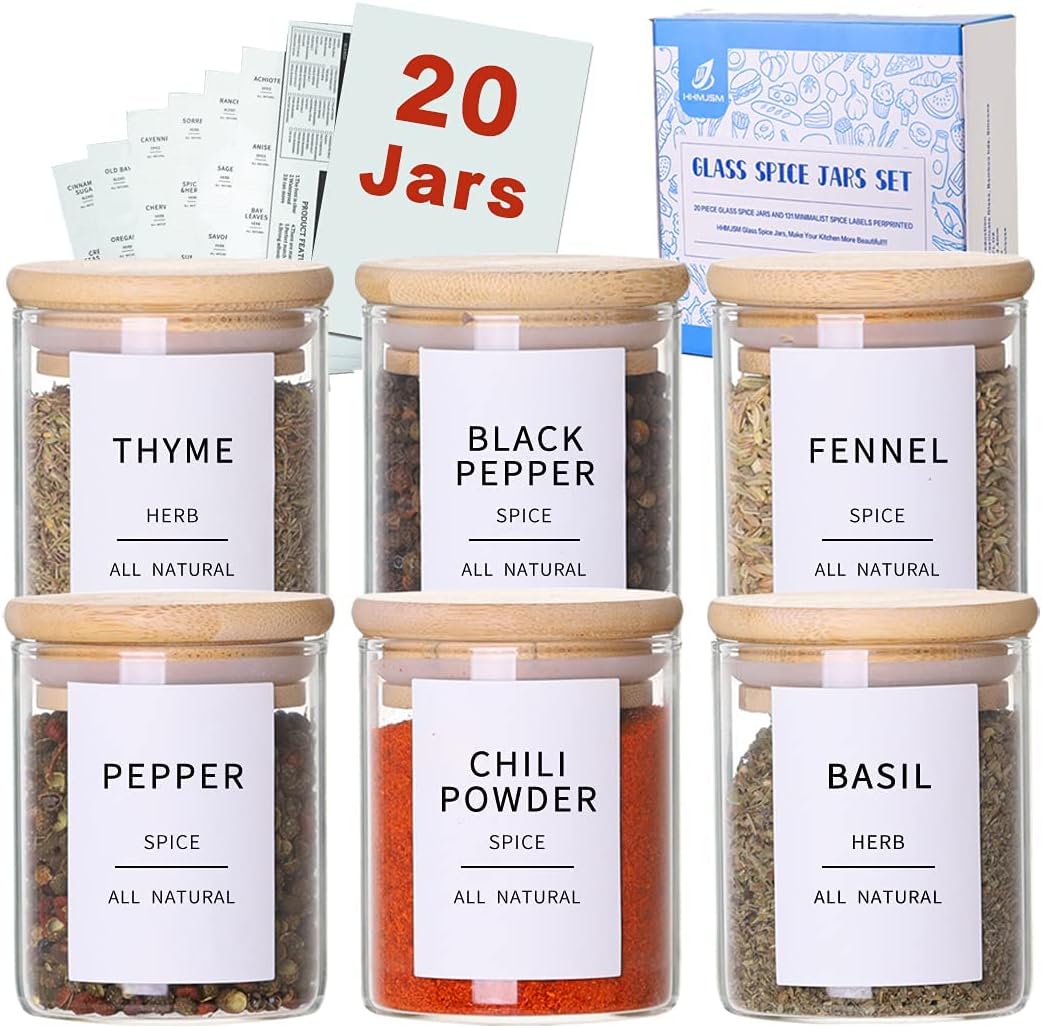 Glass Spice Jars with Bamboo Lids - 20 Pcs Thicken(2.4mm) 4oz Airtight Seasoning Containers with