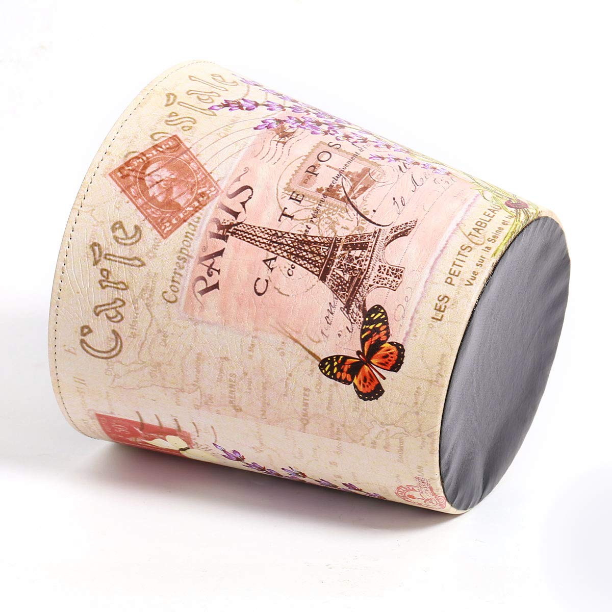 PU Leather Small Trash Can Wastebasket, Round Garbage Container Basket for Bathrooms, Laundry Room