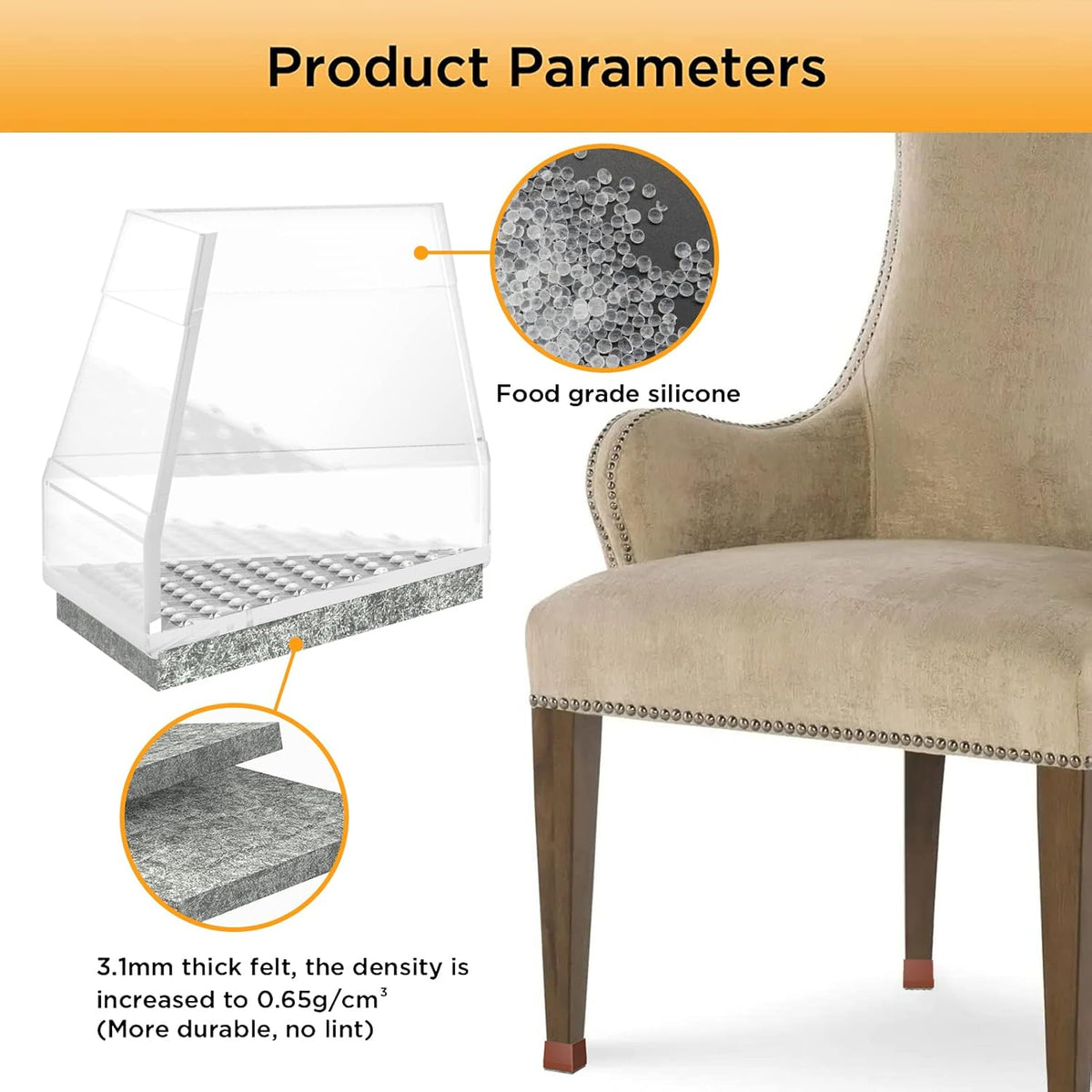 Square Chair Leg Protectors for Hardwood Floors,16 Pcs Silicone Felt Furniture Legs Caps to Prevent