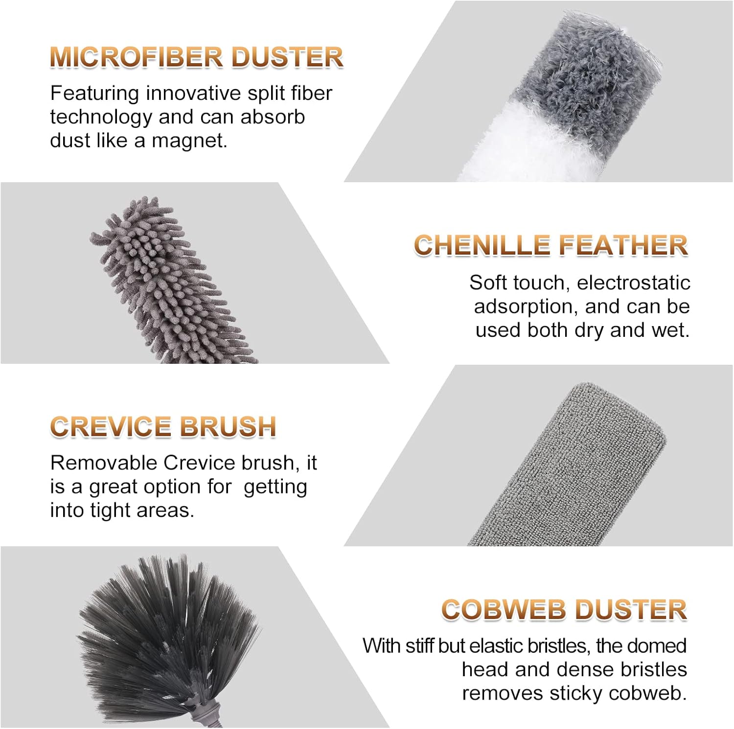 Microfiber Duster for Cleaning Fan, High Ceiling, Blinds, Furniture, Cars , 9PCS Extendable Feather