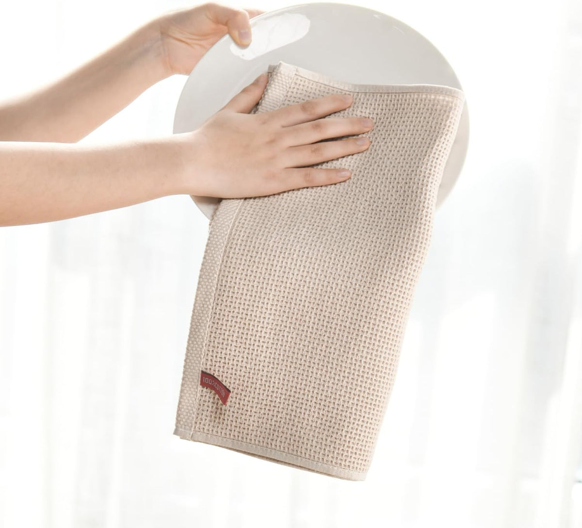 Artoid Mode 100% Cotton Beige Waffle Weave Kitchen Dish Cloths, 12x12 Inch Ultra Soft Absorbent