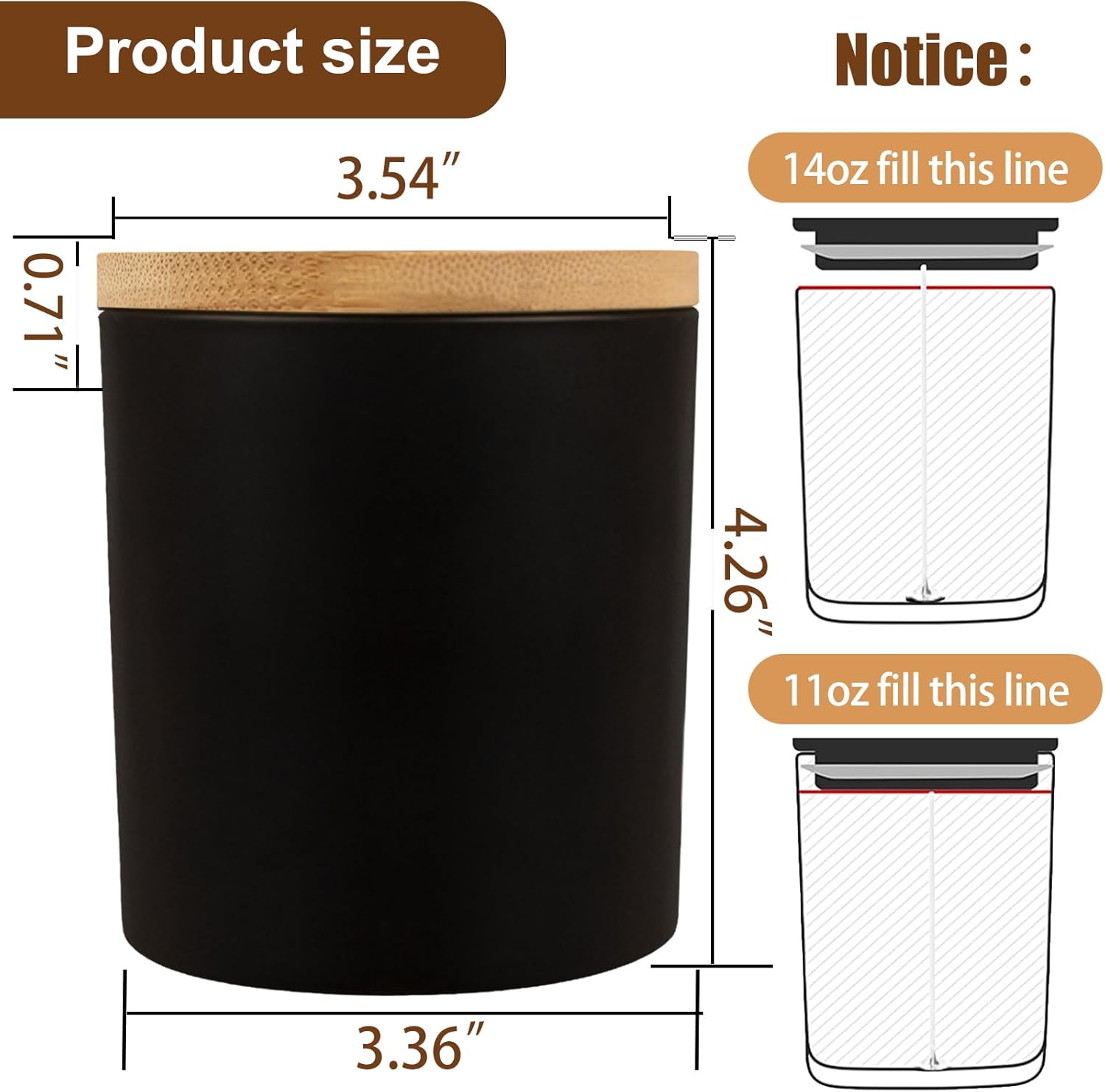 CONNOO 8 Pack 14 OZ Empty Black Glass Candle Jars for Making Candles with Bamboo Lids and Sticky
