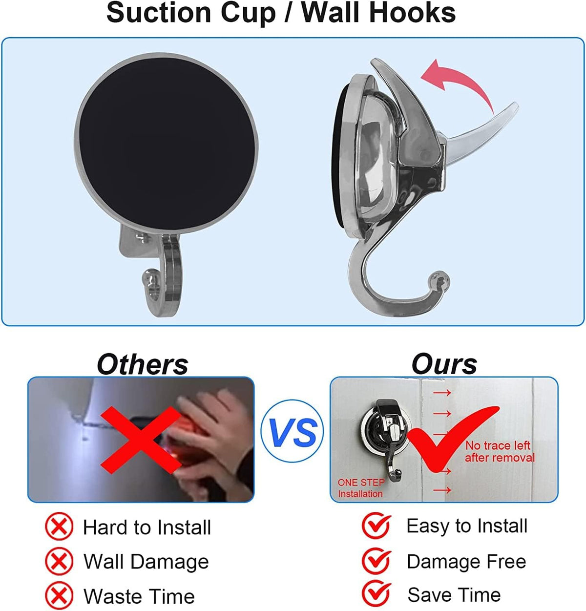Heavy Duty Suction Cup Hooks for Shower, Bathroom Robe - Reusable, No Hole Punched, for Garland