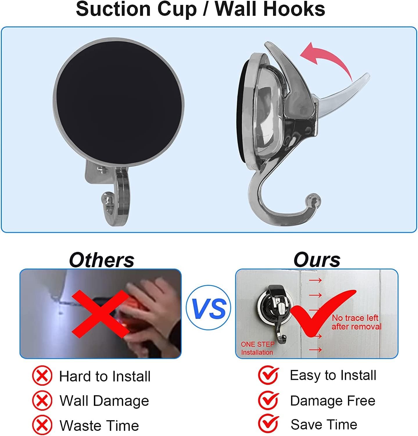 Heavy Duty Suction Cup Hooks for Shower, Bathroom Robe - Reusable, No Hole Punched, for Garland
