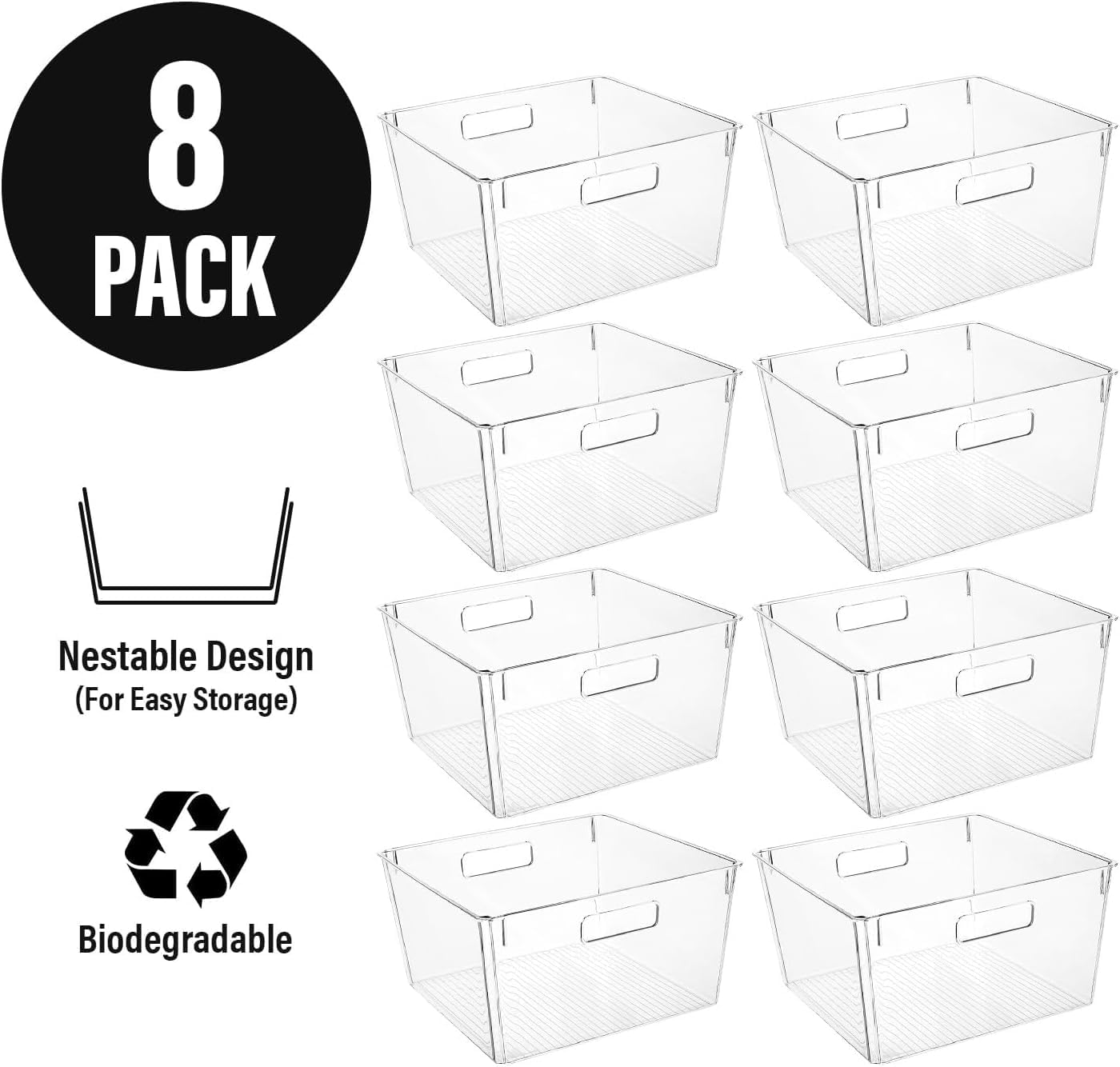 Clear Extra Large Plastic Storage Bins, Perfect for Pantry Organizers and Storage Containers Fridge