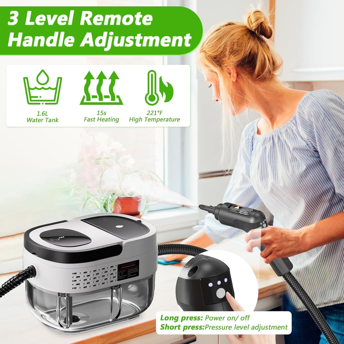Handheld Steam Cleaner, 2500W High Pressure Steamer for Cleaning, Portable Steam Cleaner with 1.6L
