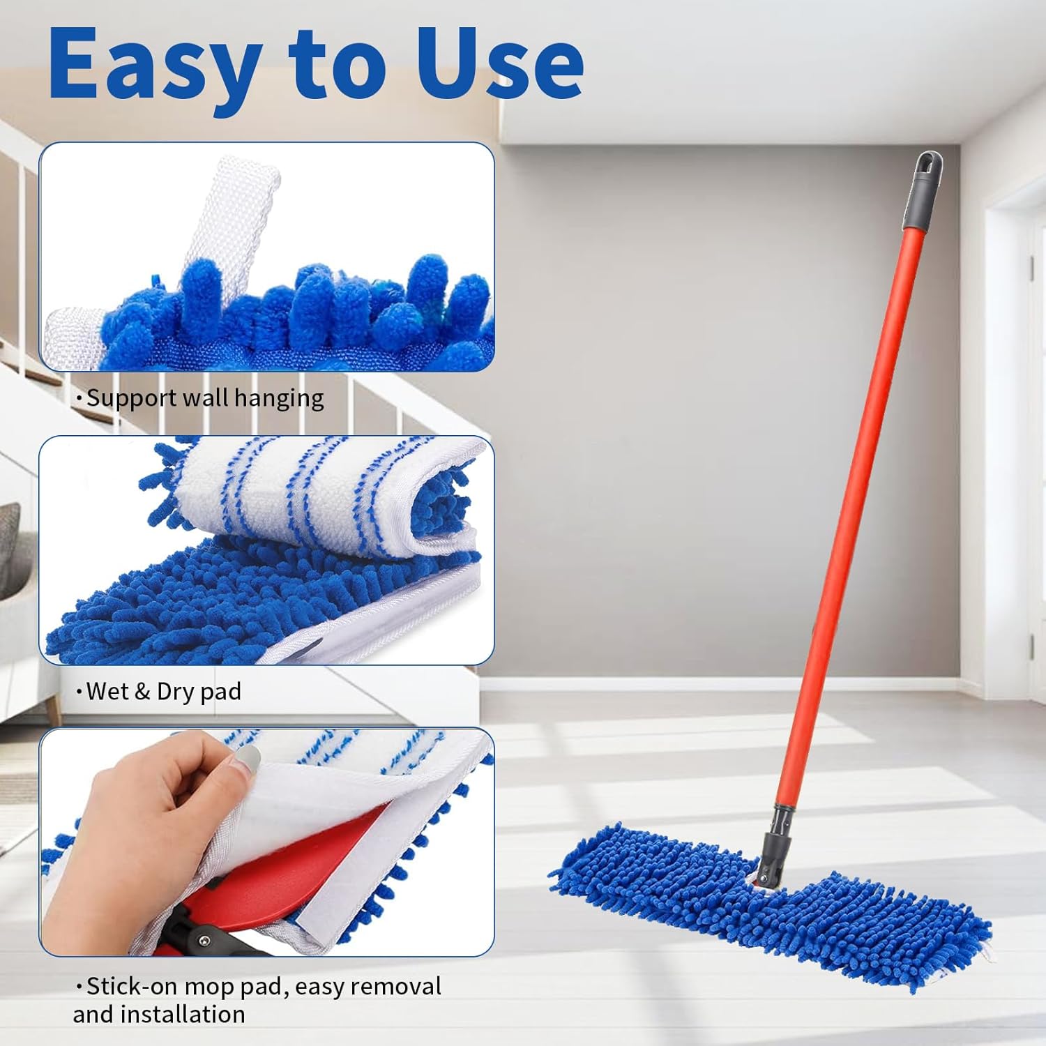 4 Pack Mop Heads Replacements Compatible with O-cedar Dual-Action Flip Mop, Chenille + Microfiber