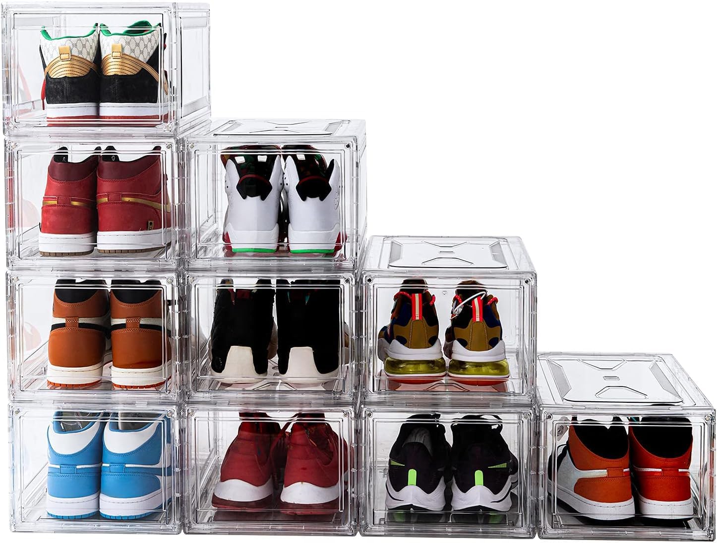 Clear Shoe Boxes Stackable 10 Pack Shoe Storage for Sneakerheads, Front Opening Shoe Organizer