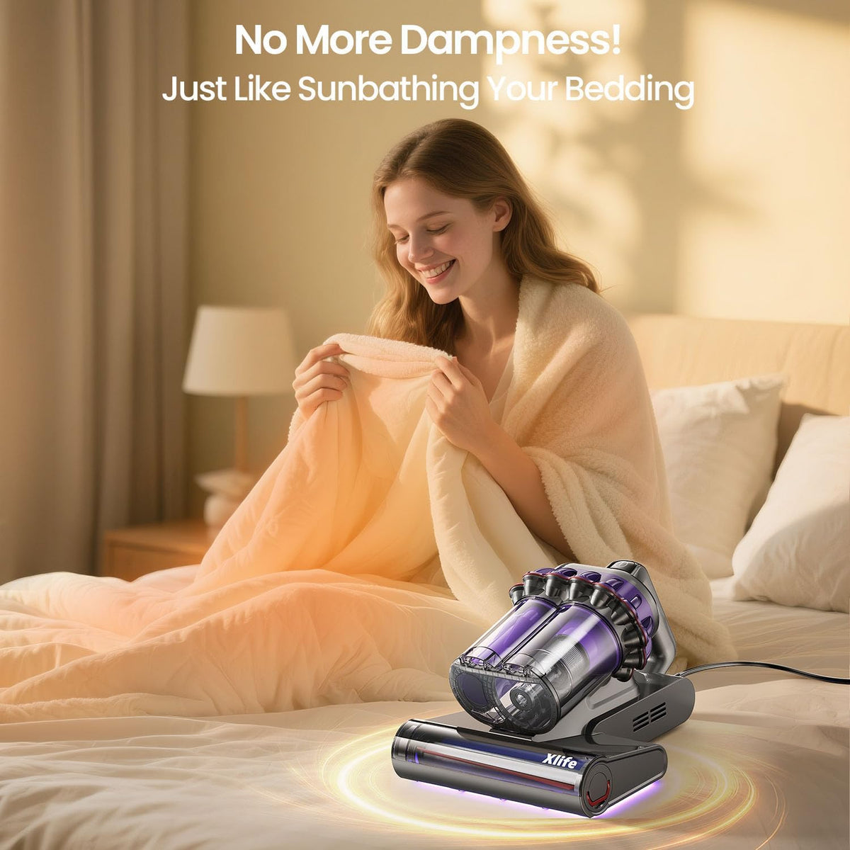 Xlife Mattress Vacuum Cleaner with UV-C Light, 140F° Heating, 550W 16KPA Suction, HEPA Filter for