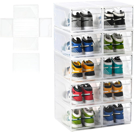 Modular XX-Large Shoe Organizer,Shoe Storage Organizer,10 Pack Shoe Box Clear Plastic