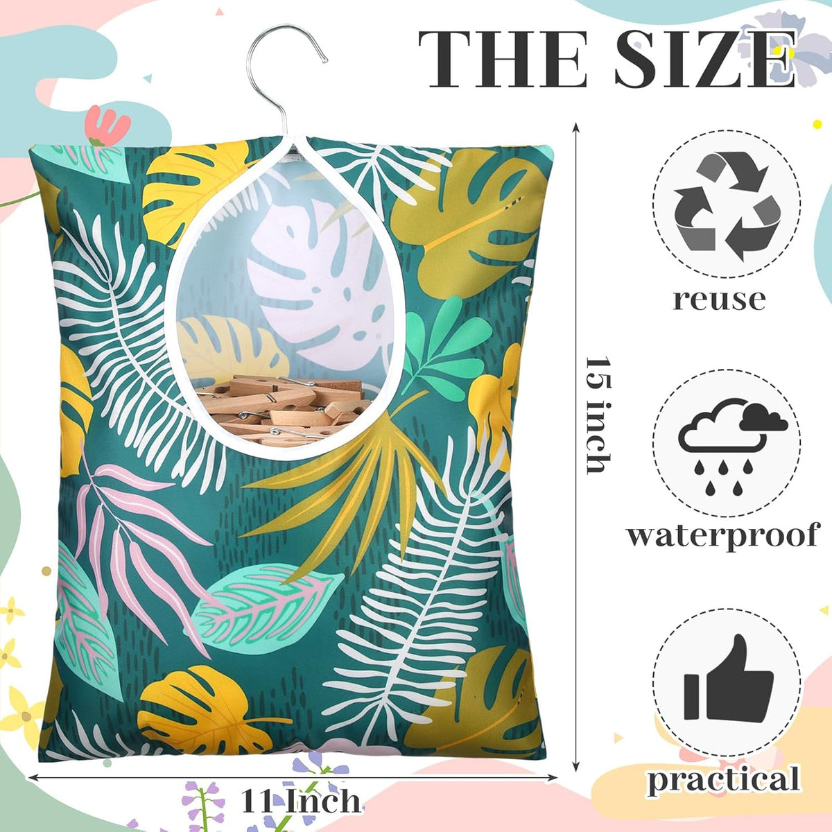 Woanger 2 Pcs Clothes Pin Bag Clothespin Holder 15 x 11 in to Hang on Line Clothes Pin Hanging Bag