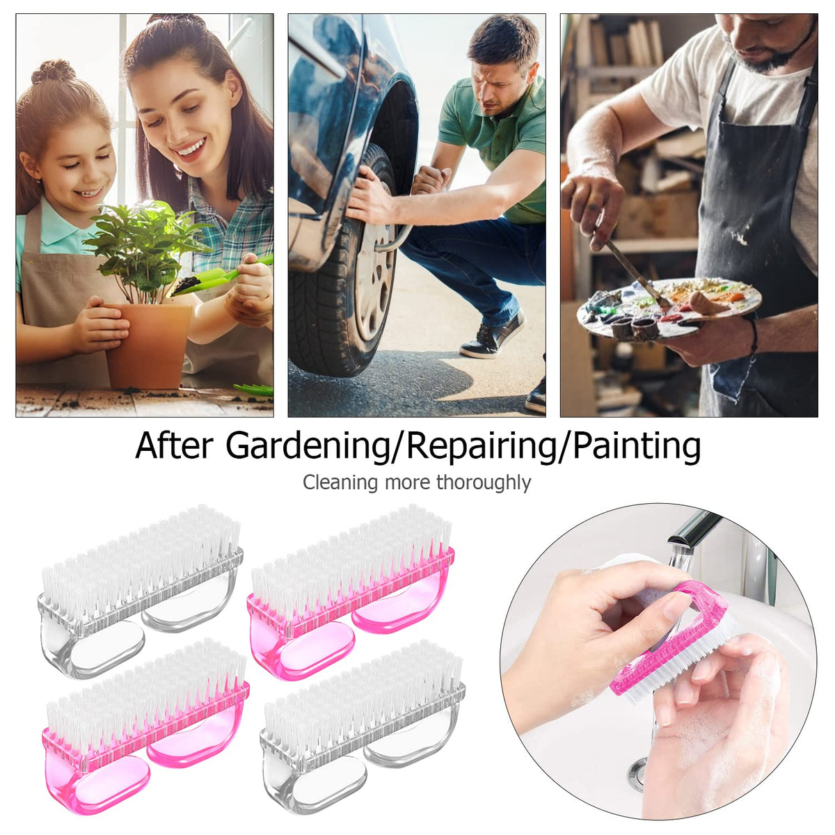 Handle Grip Nail Brush, Hand Fingernail Brush Cleaner Scrubbing Kit Pedicure for Toes and Nails Men