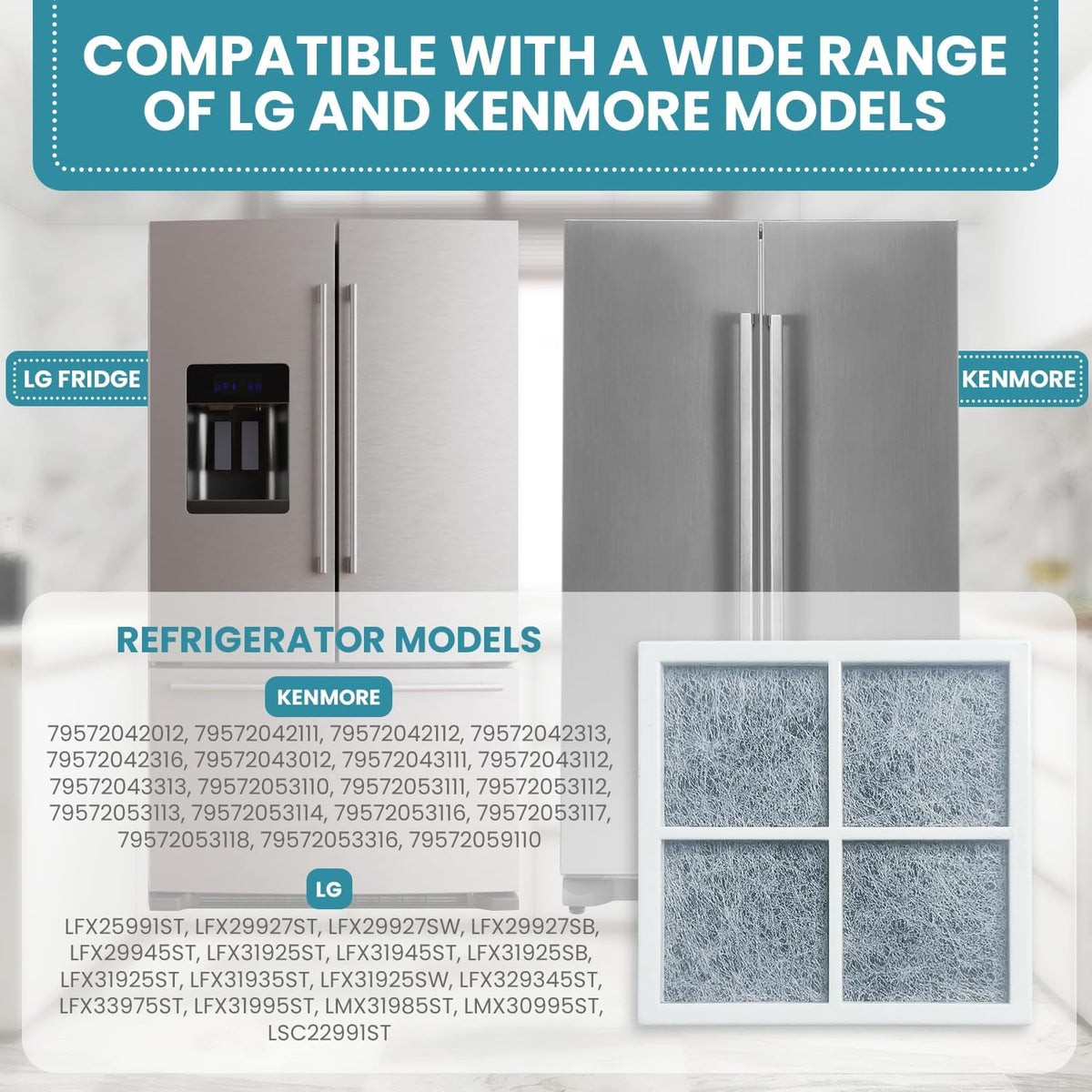 LT120F Refrigerator Air Filter Compatible with LG Refrigerator Air Filter Replacement ADQ73214404