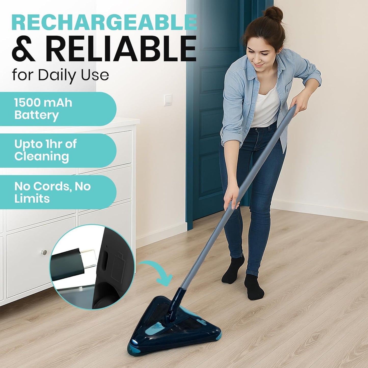 Zippi Sweeper Max Plus - 2025 Version Lightweight Sweeper, Triangular Design Allows for Sweeping in