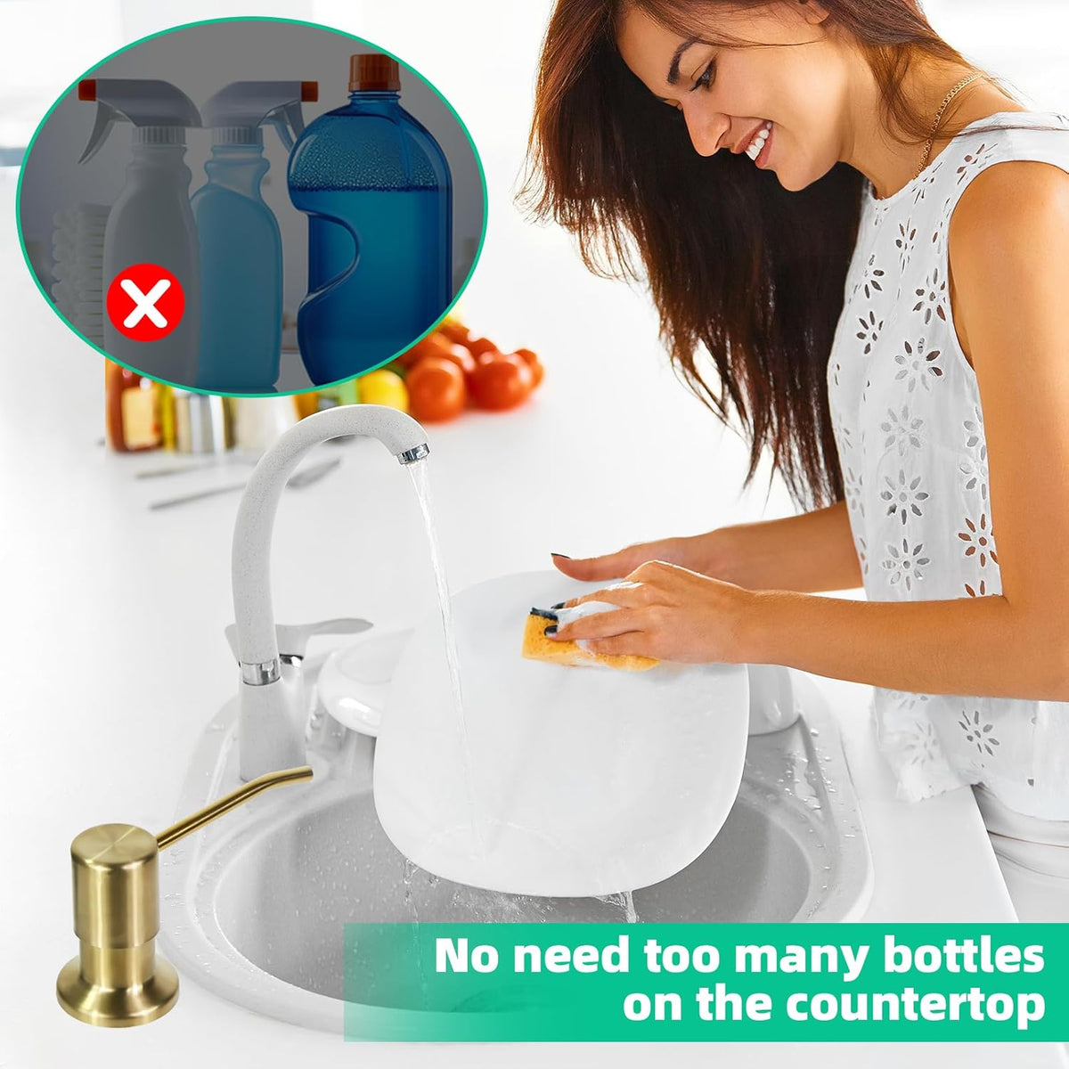 Soap Dispenser for Kitchen Sink, Built in Sink Soap Dispenser, Countertop Soap Dispenser Pump with