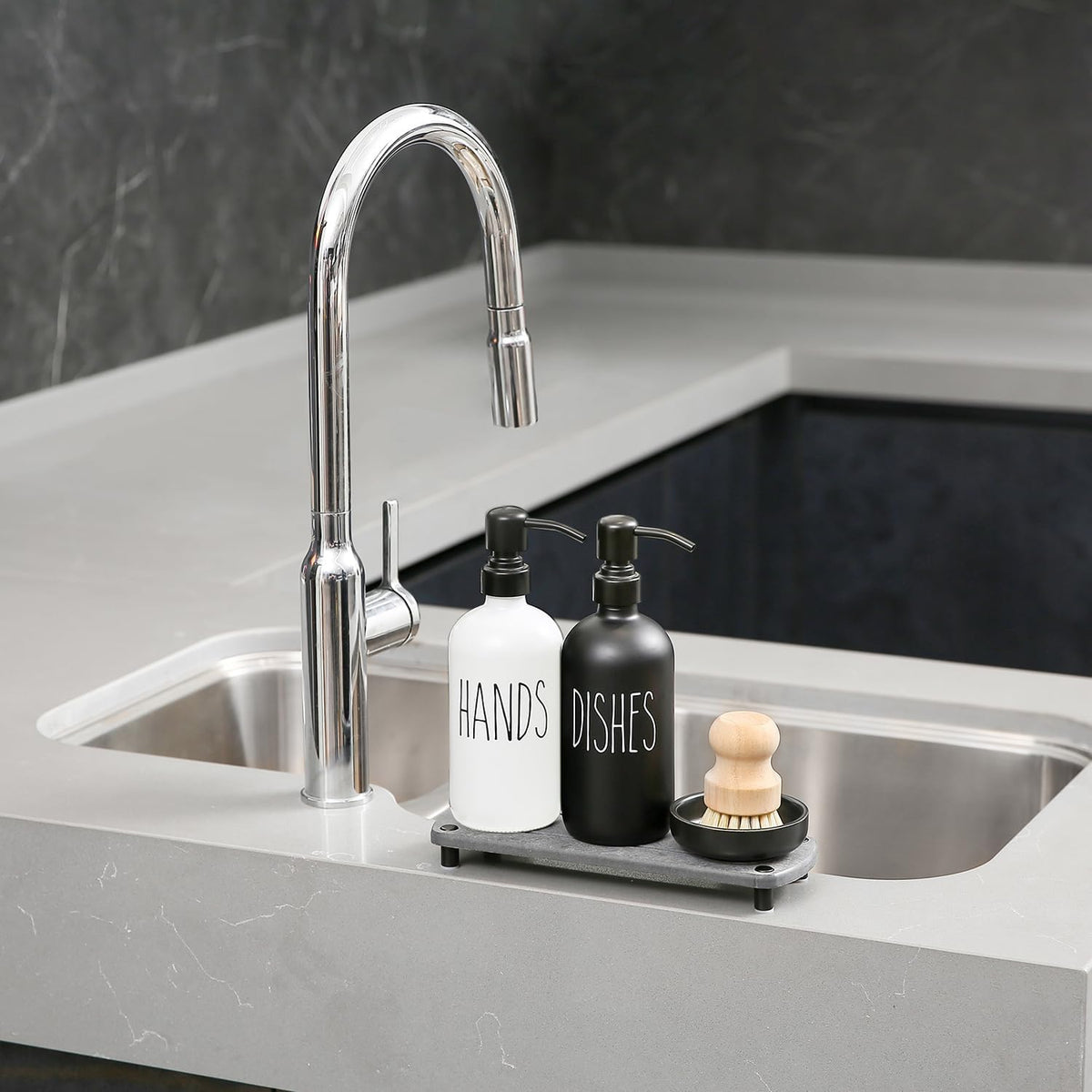 MOMEEMO Soap Dispenser for Kitchen Sink Comes with Stainless Pumps, Instant Dry Tray, and Dish