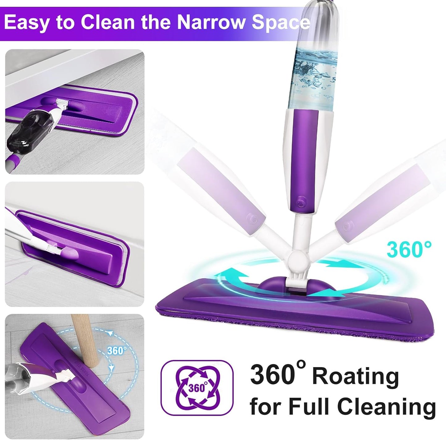 Spray Mops for Floor Cleaning Floor Mop with a Refillable Spray Bottle and 3 Washable Microfiber