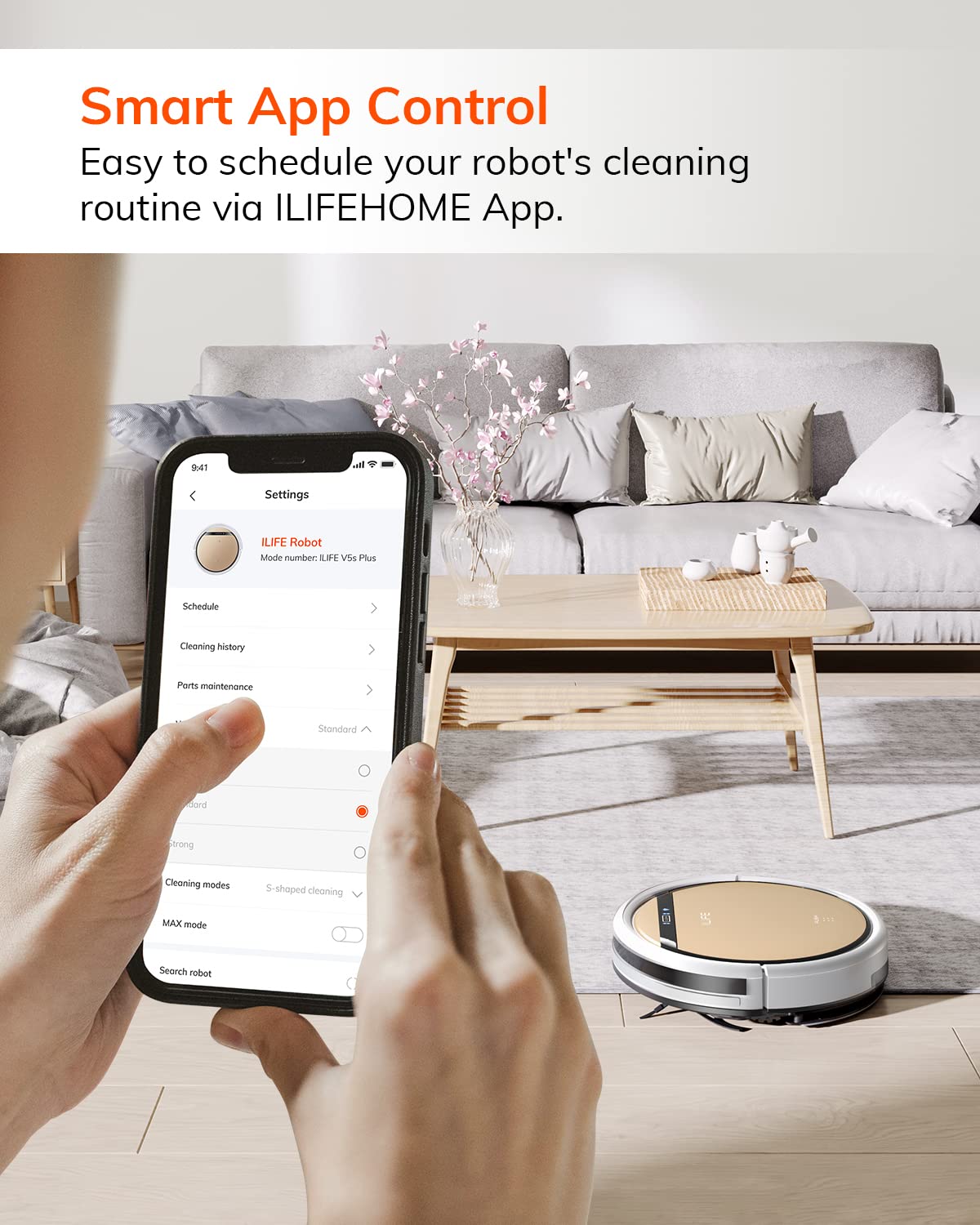 ILIFE V5s Plus Robot Vacuum and Mop Combo with Wi-Fi/App/Alexa, Automatic Self-Charging Robotic